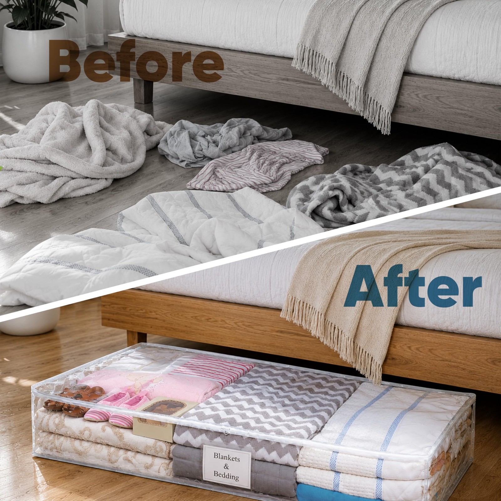 2 Pack Clear Underbed Storage Bags with Zipper and Label Pocket