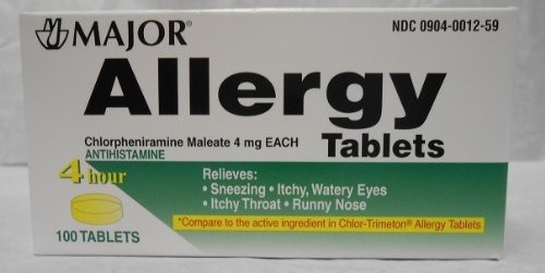 2 Pack Major Allergy Chlorpheniramine Maleate 4mg 100 Tablets Each