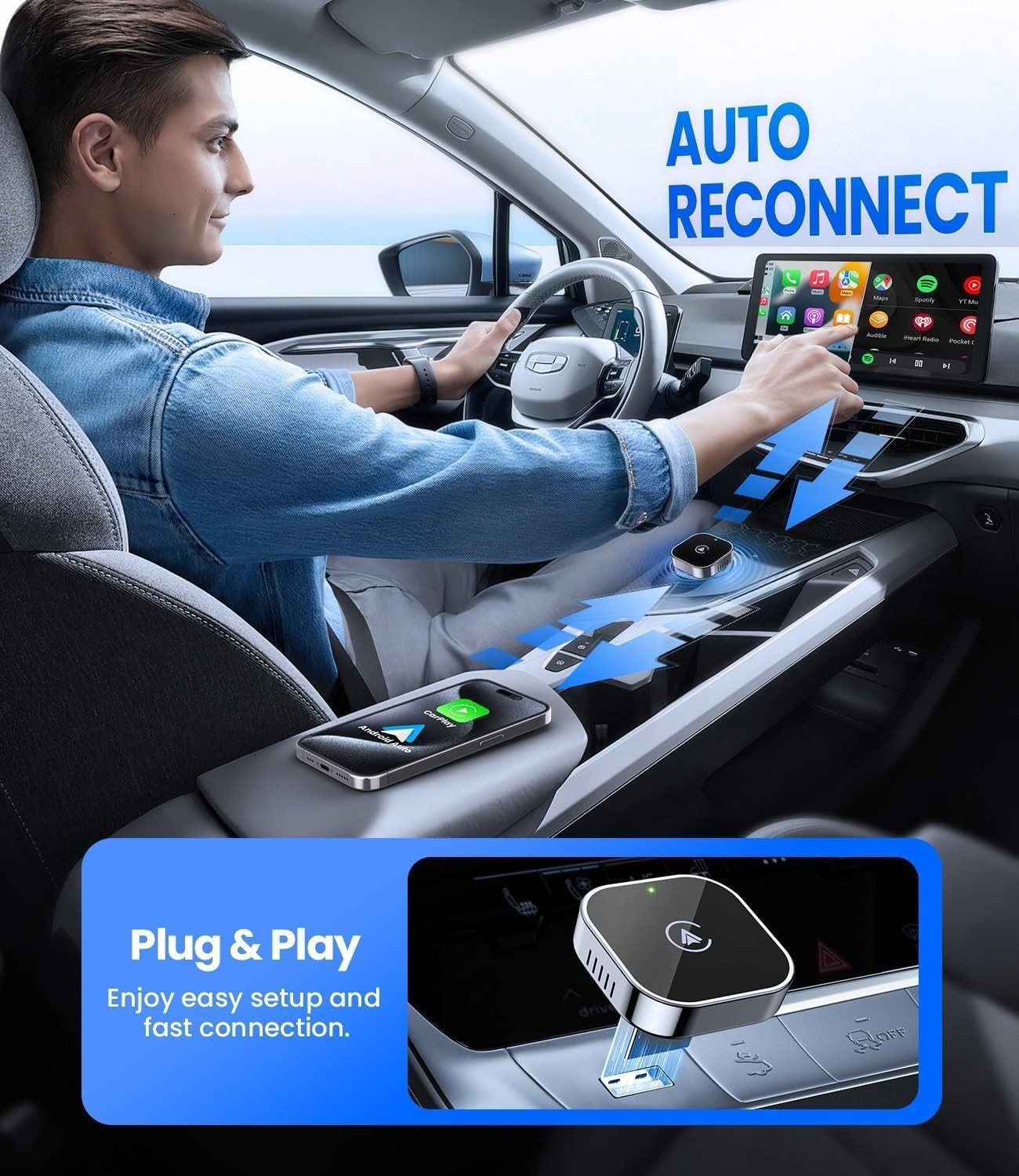 Teeran 2 in 1 Wireless CarPlay and Android Auto Adapter,