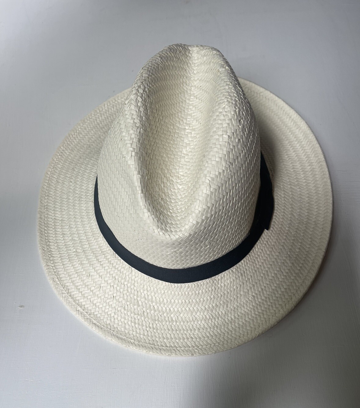 NWT NORDSTROM Rack Fedora Hat in Ivory Straw & Black Band Women’s O/S