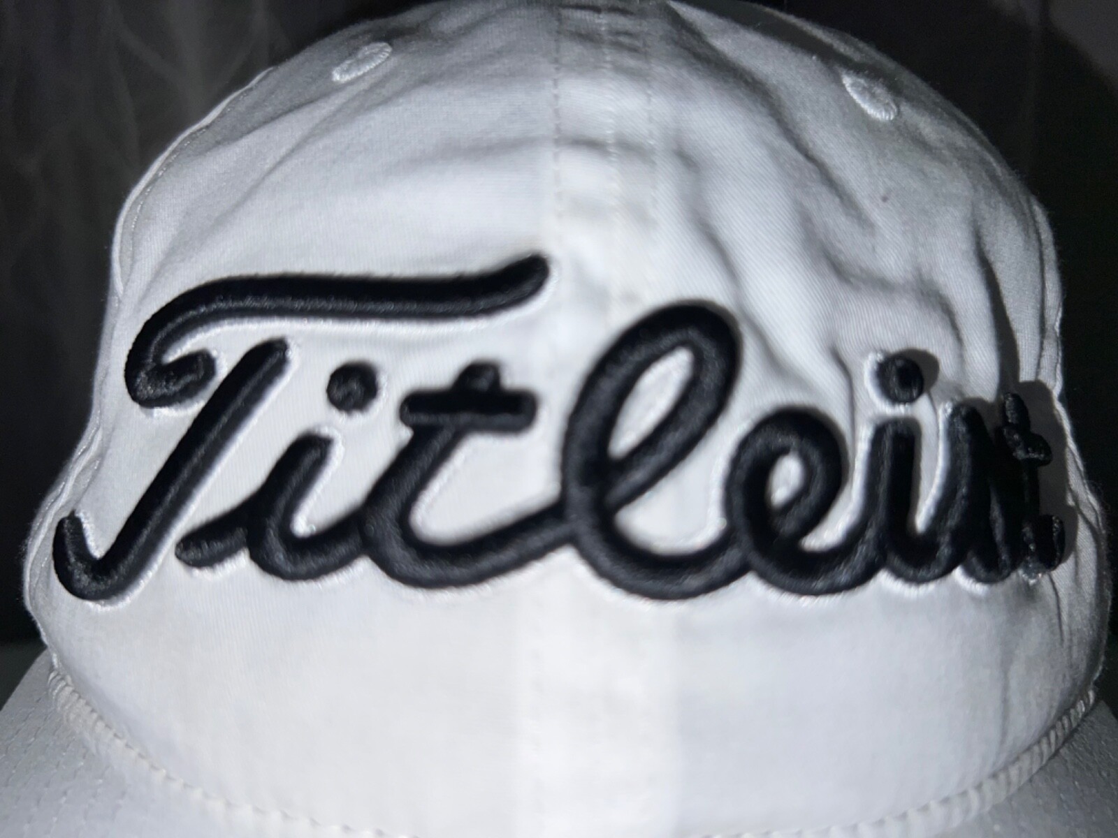 Titleist embroidered in Black on White on White Hat Cap Hook Loop Gray Band EUC