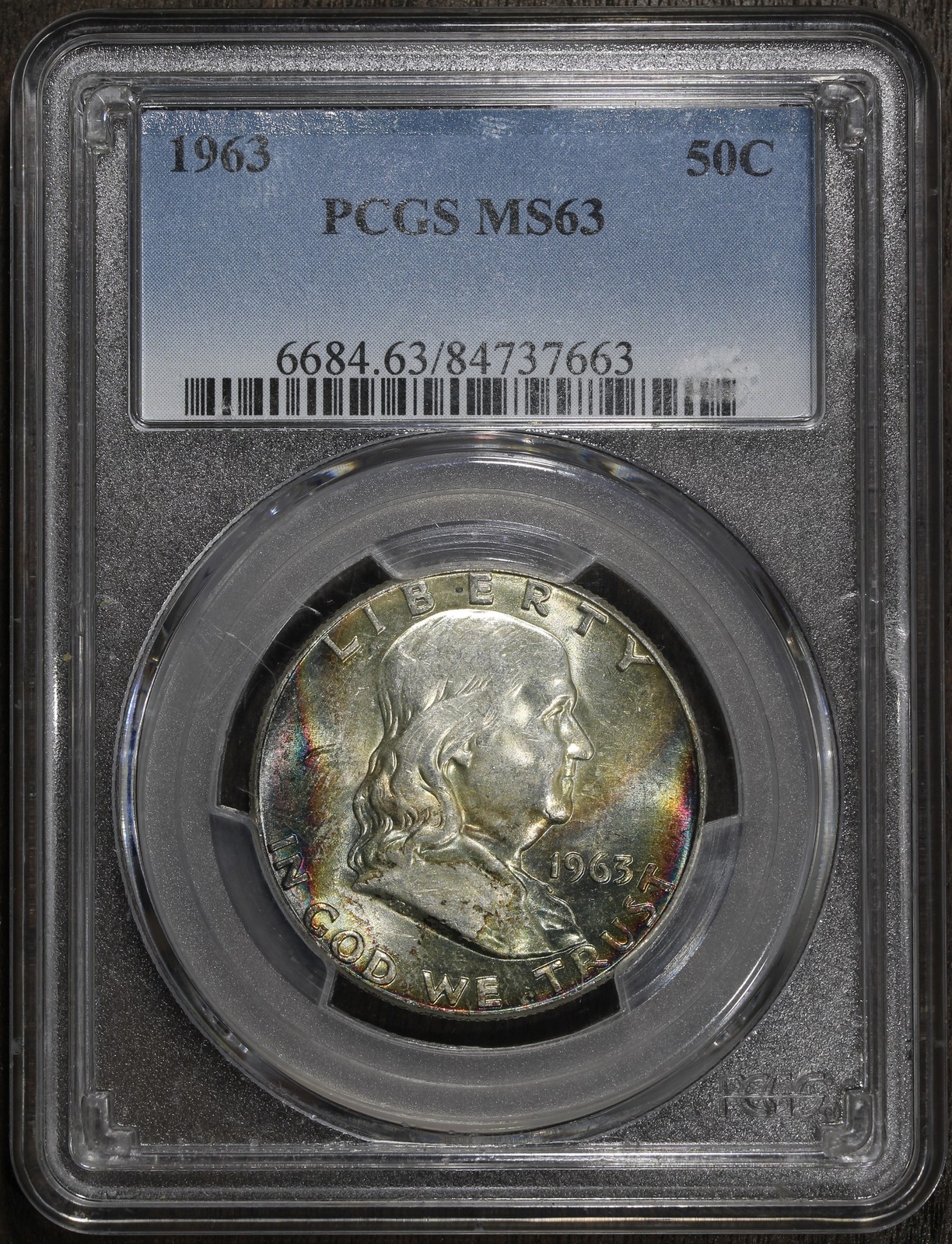 1963 (MS63) Franklin Half Dollar 50C PCGS - Rainbow Toned