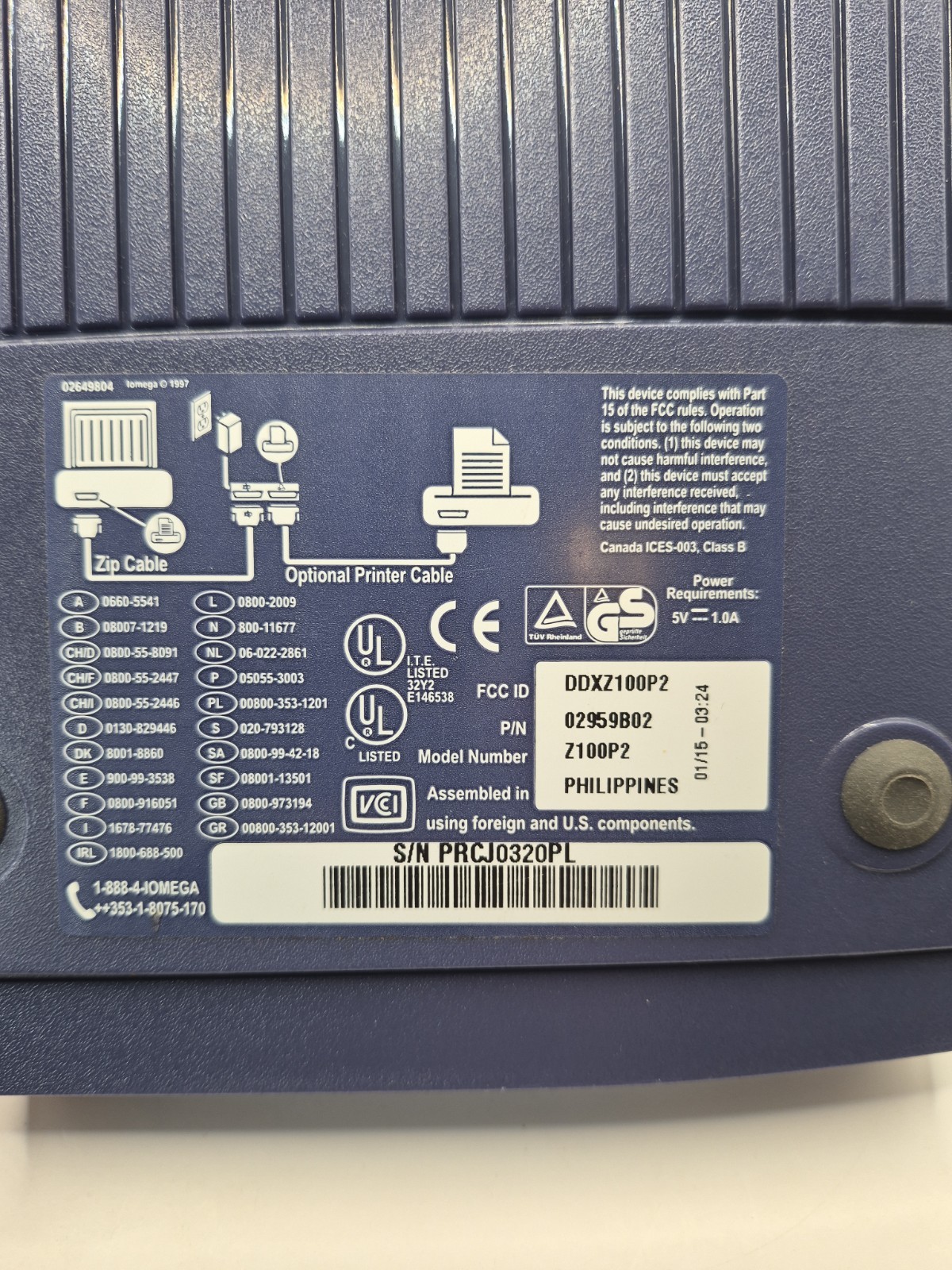 IOMEGA 100 Zip Drive Z100P2 Parallel Port Cable
