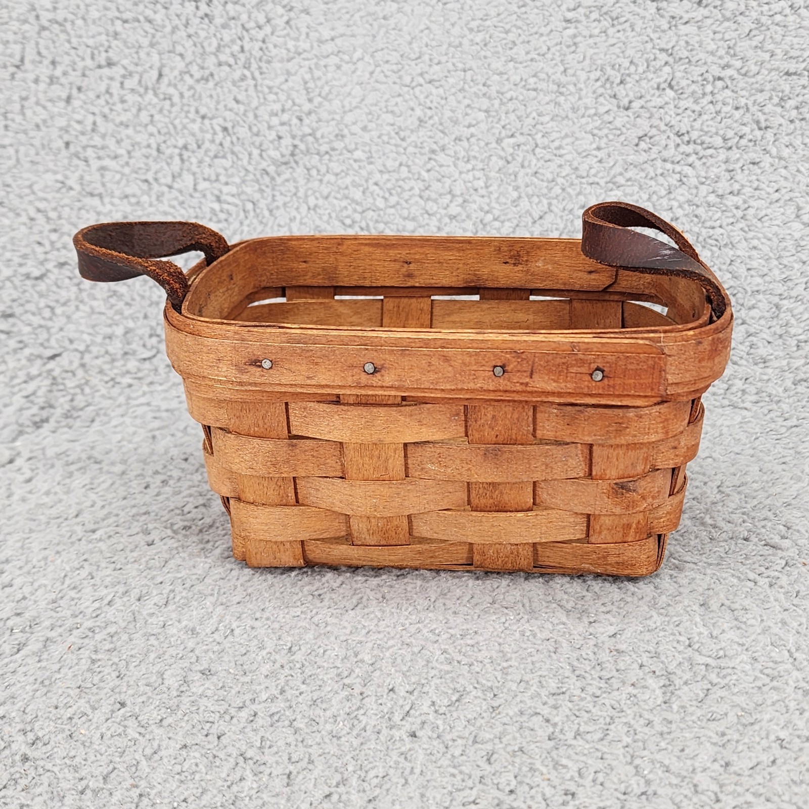 1993 Longaberger Basket Small w Leather Handles Handmade