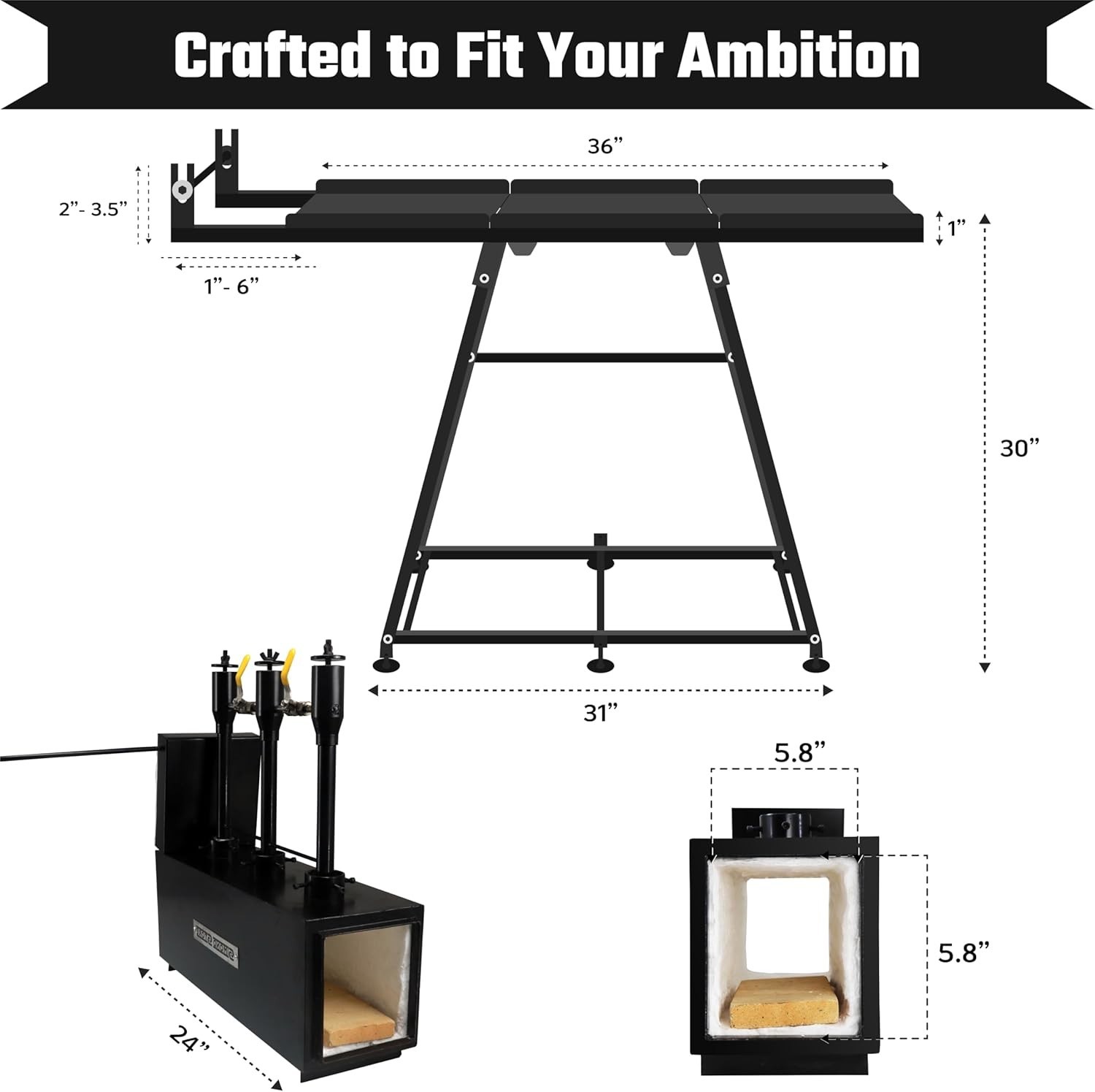 3 Burner Forge with Propane Forge Stand 24" X 12" Heavy-Duty Blacksmith Forge