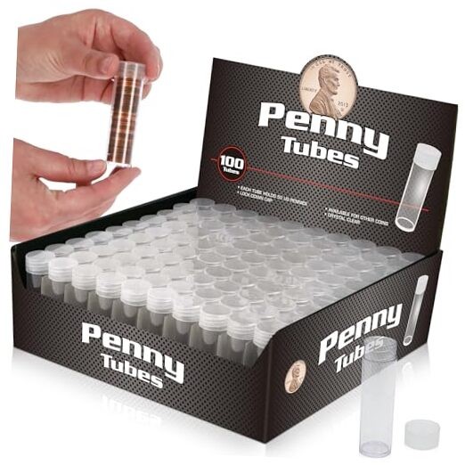 Coin Tubes for US Pennies - 100ct | Holds "Lincoln" Penny | Durable Plastic
