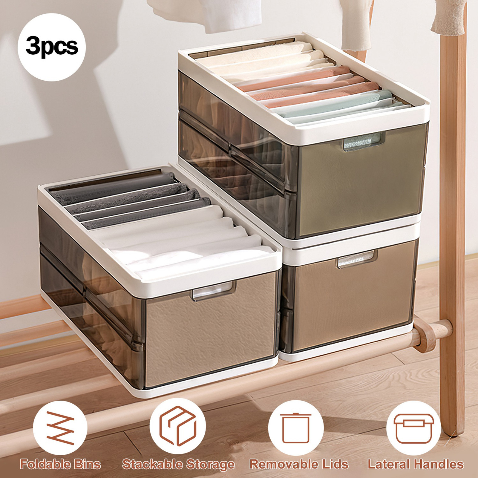 Foldable Storage Bins 3 Pack Collapsible Fabric Organizer Basket with Handles