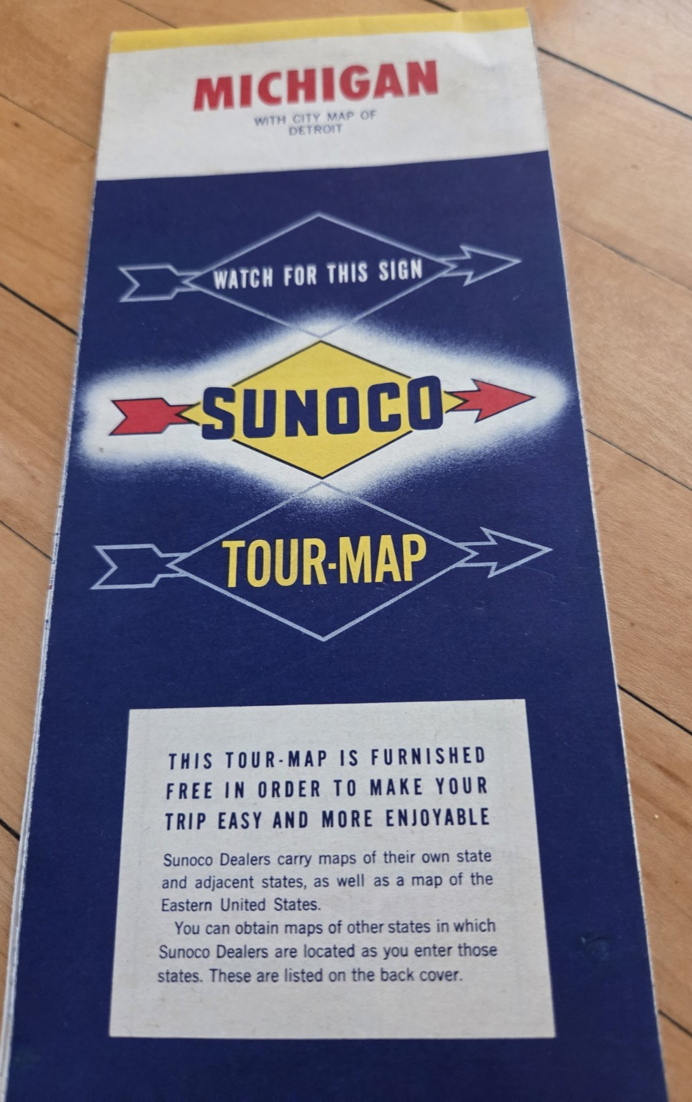 Vtg 50's Sunoco Michigan Tour-Map Road Map With Detroit City Map Folded Brochure