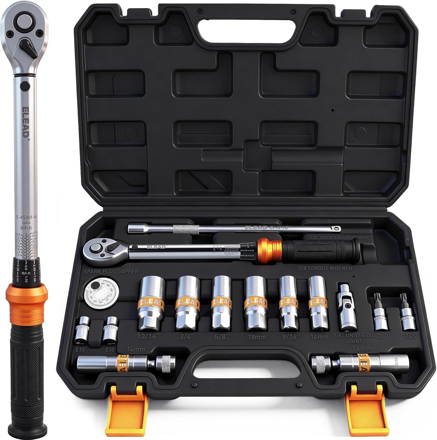16-Piece Spark Plug Socket Set, 3/8" Drive Swivel Magnetic Spark Plug Removal