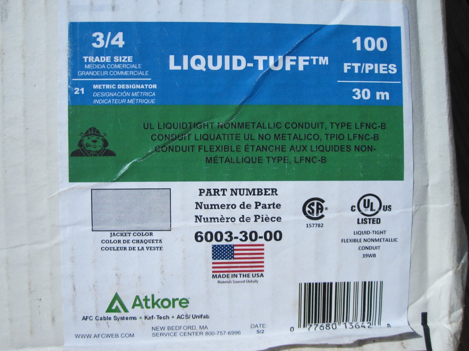 NEW Atkore Liquid Tuff 3/4" LFNC-B Conduit 100' 6003-30-00 Gray