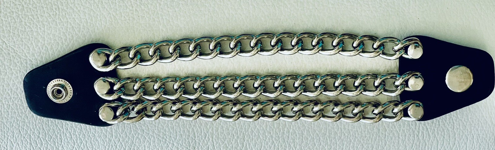 Motorcycle Silver Leather Triple Row Button Snap Clothing Chain Extenders-BB123