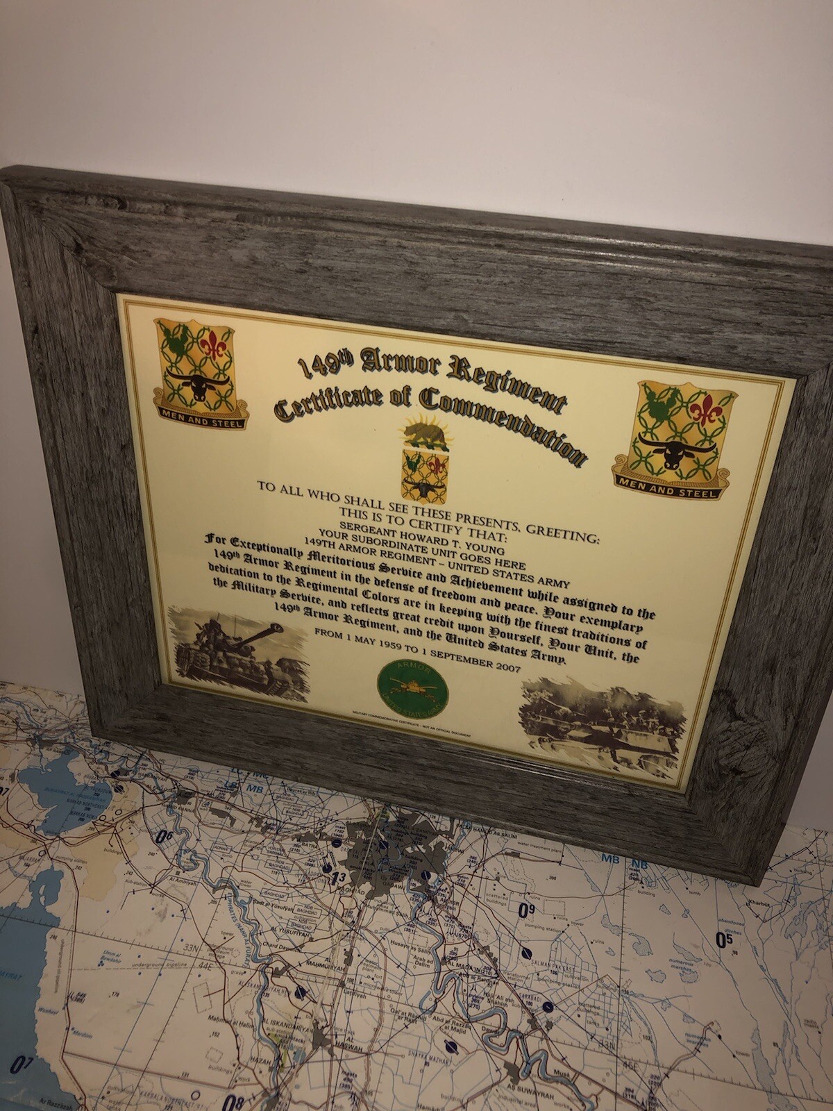 149TH ARMORED REGIMENT / COMMEMORATIVE - CERTIFICATE OF COMMENDATION