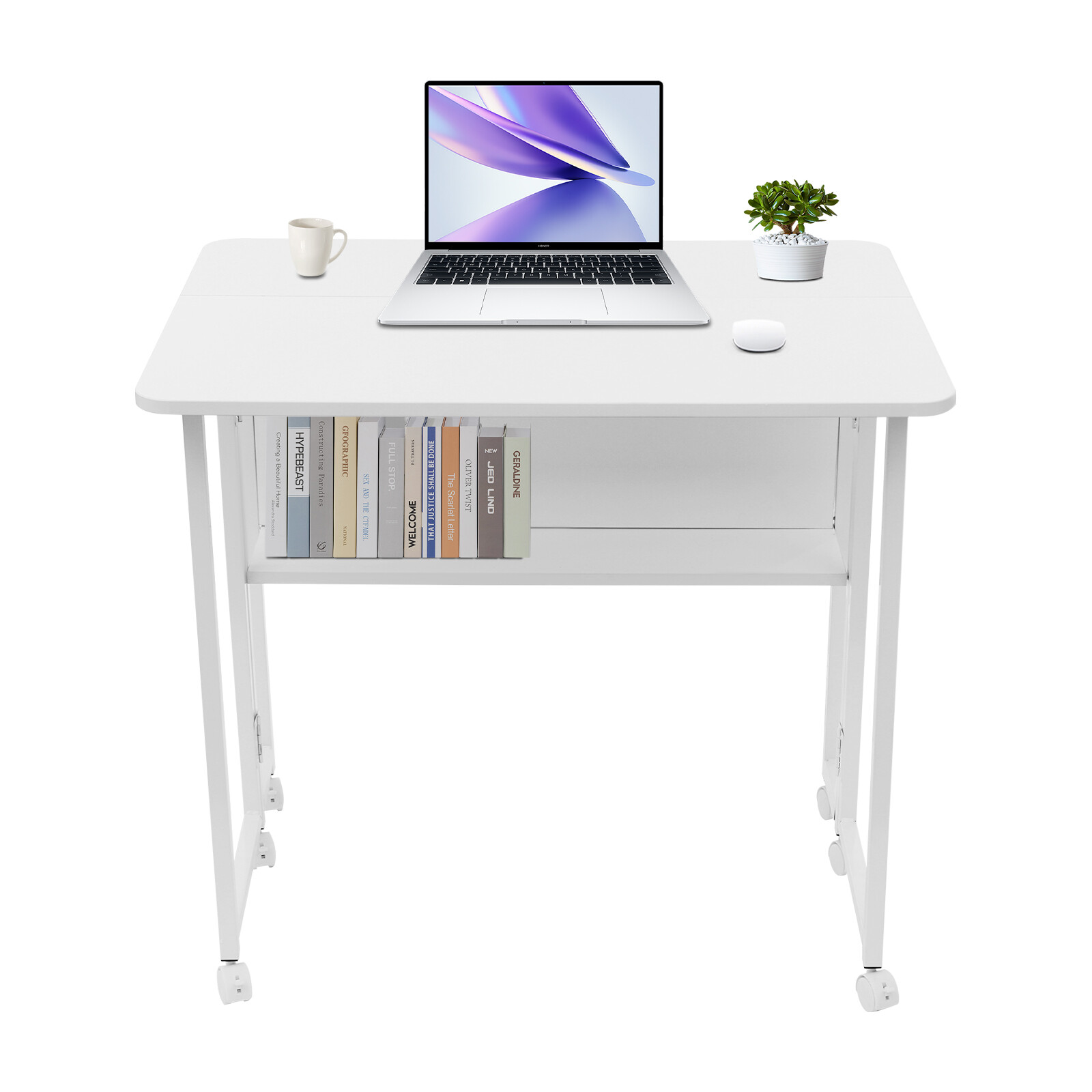 80*58 Cm Folding Desk Small Rolling Desk With Storage Shelf For Computer Desk