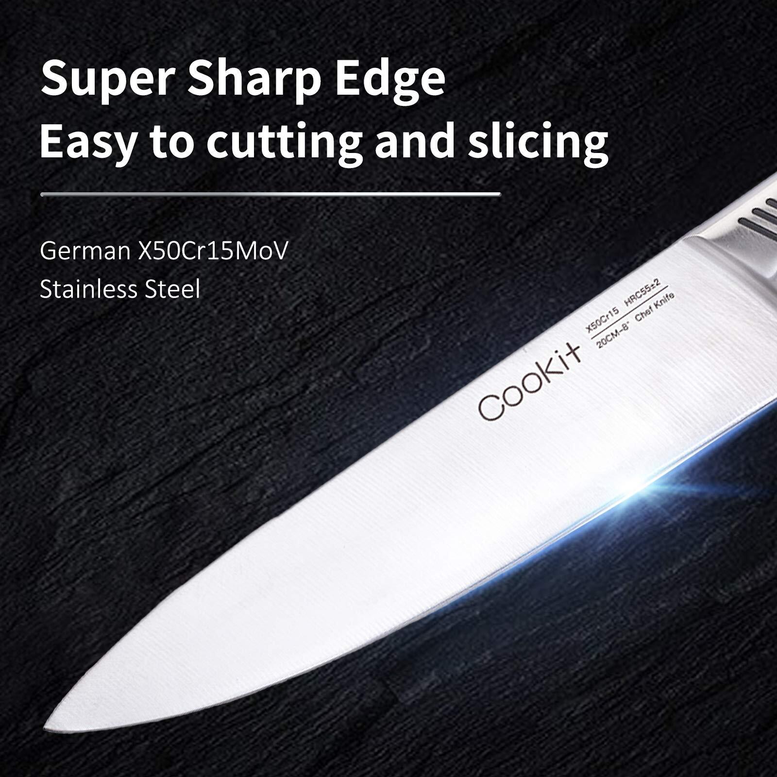 Kitchen Knife Set, 15 Piece Knife Sets with Block, Chef Knives with Non-Slip Ger