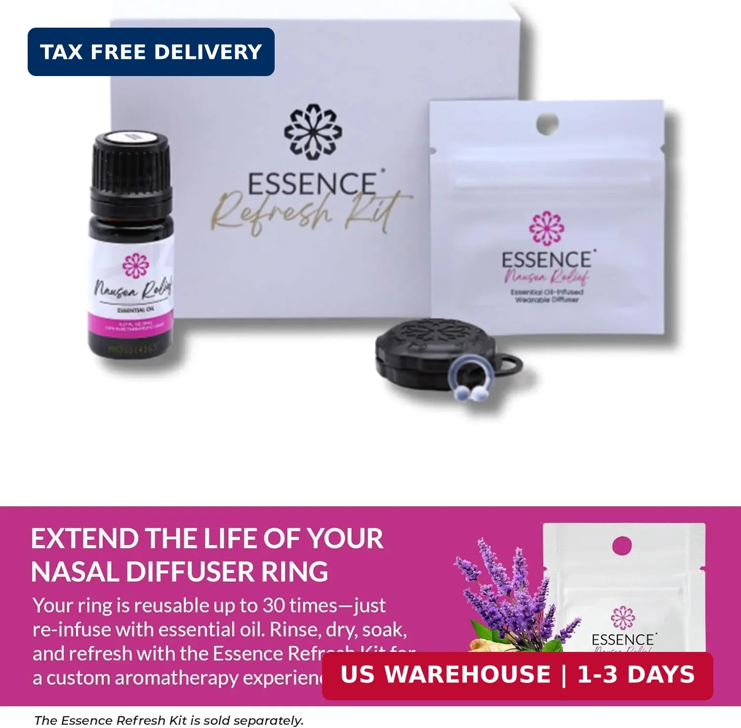 Aromatherapy Nasal Diffuser Wearable Nausea Relief 3Pack Travel Work Use