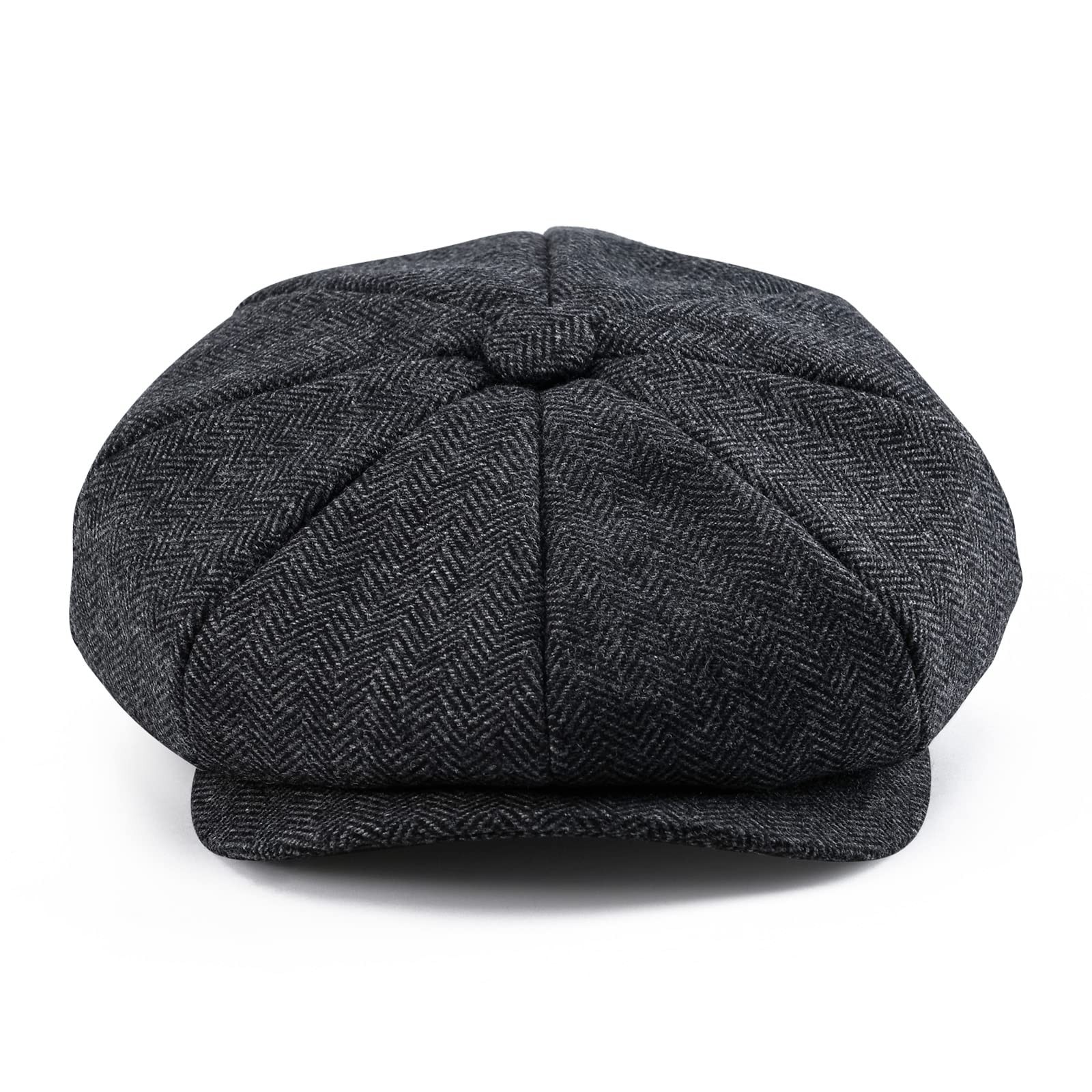 BOTVELA Men's 8 Panel Wool Blend Newsboy Flat Cap Herringbone 7 5/8, Black