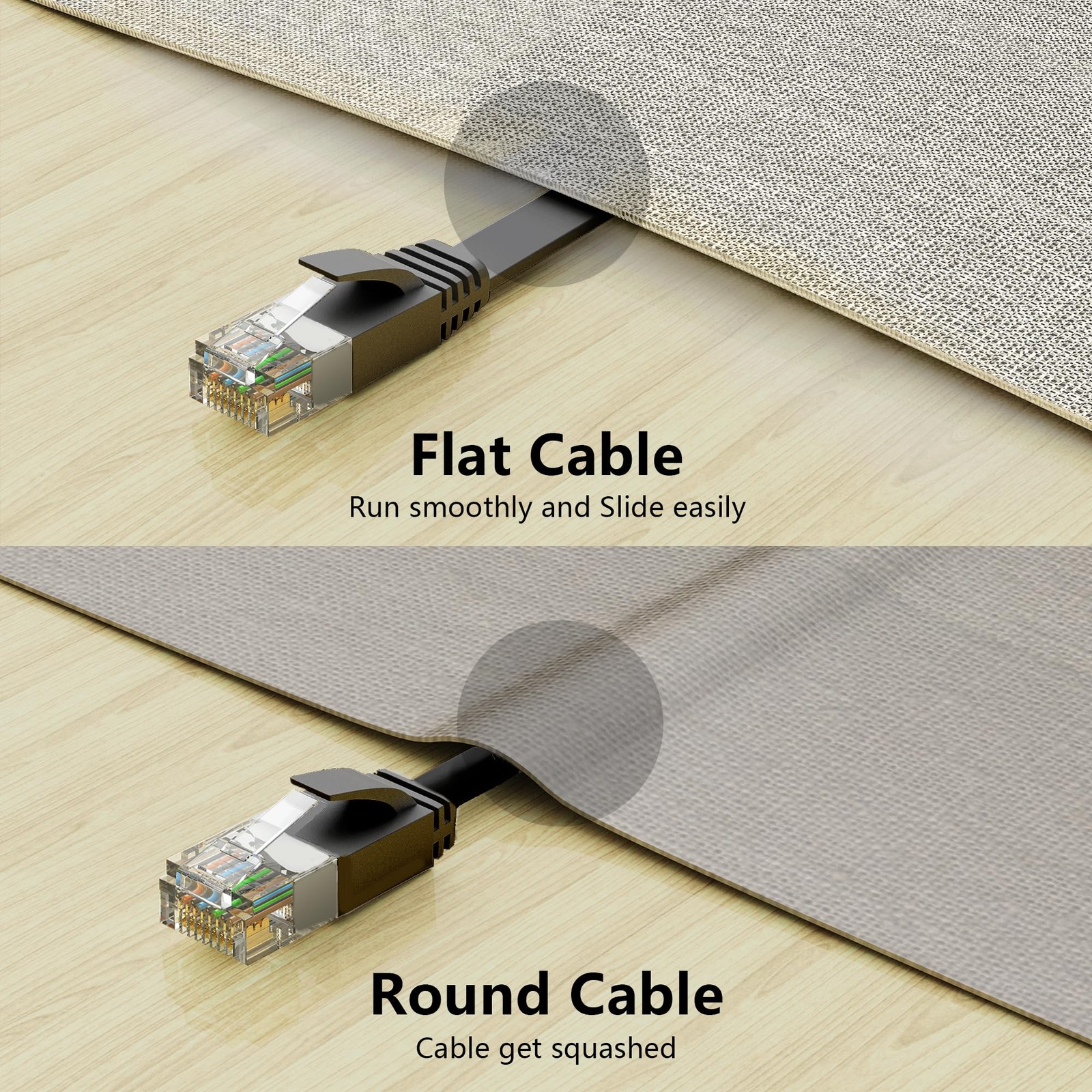 Black Cat 6 Ethernet Cable 5ft 10Gbps Flat High Speed LAN Patch 10 PCS