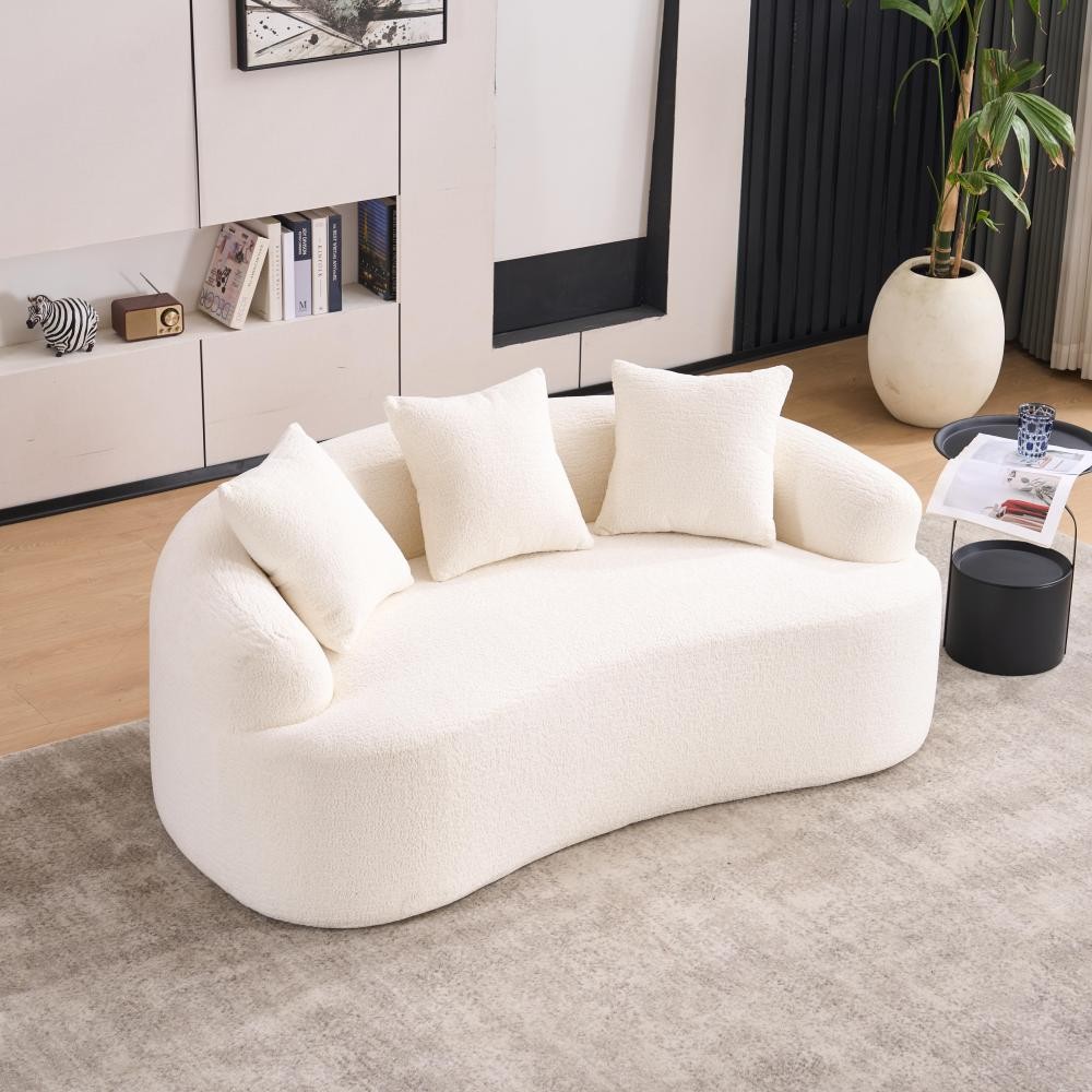 Loveseat Sofa for Small Spaces, Chenille Fabric Medium-Soft 2-Seater w/Pillows