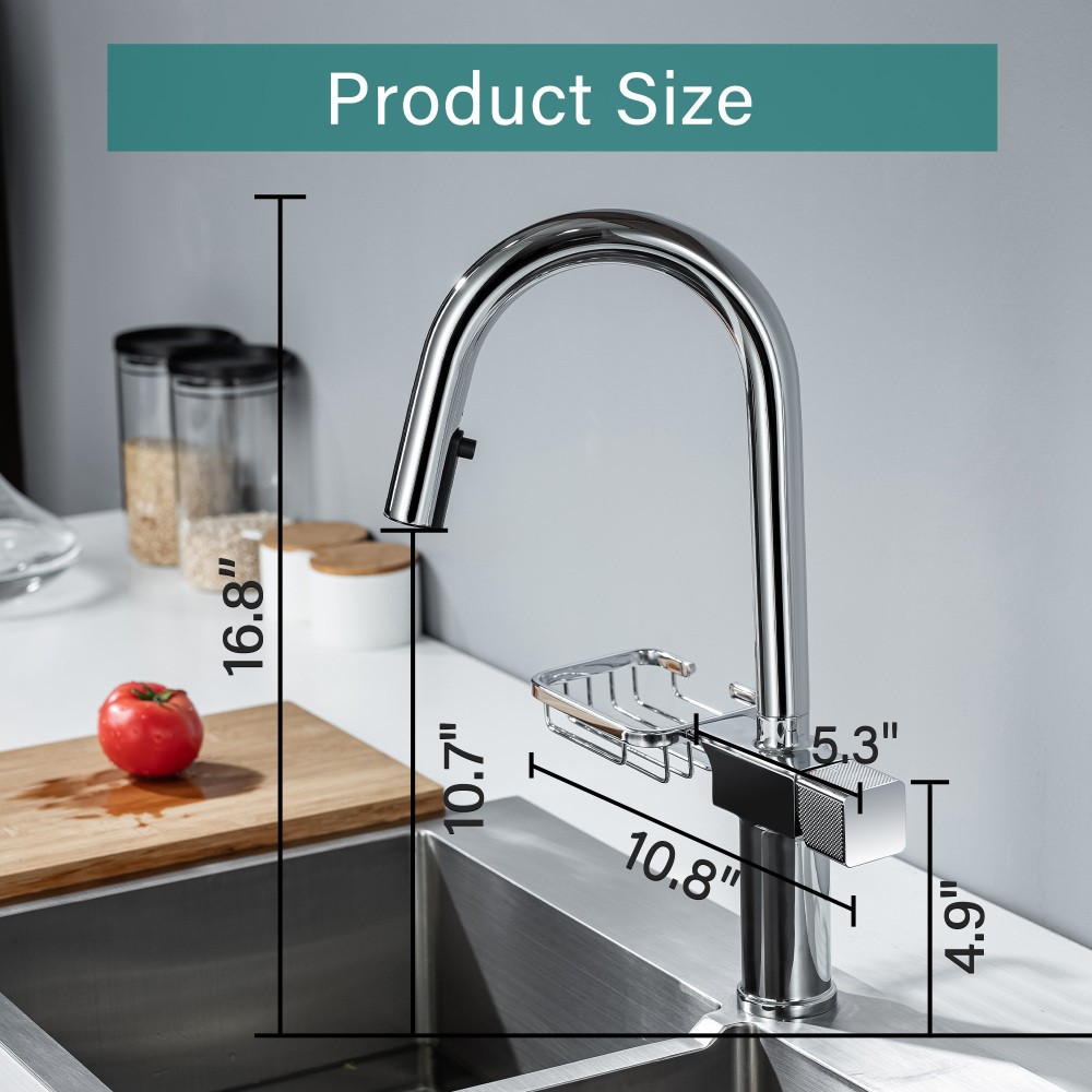 High Arc Pull Down Kitchen Faucet Single Hole Stainless Steel Modern Sink