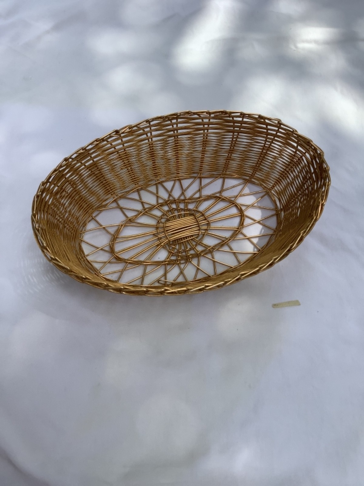 1950s gold wire kitchen bread decorative basket mid century