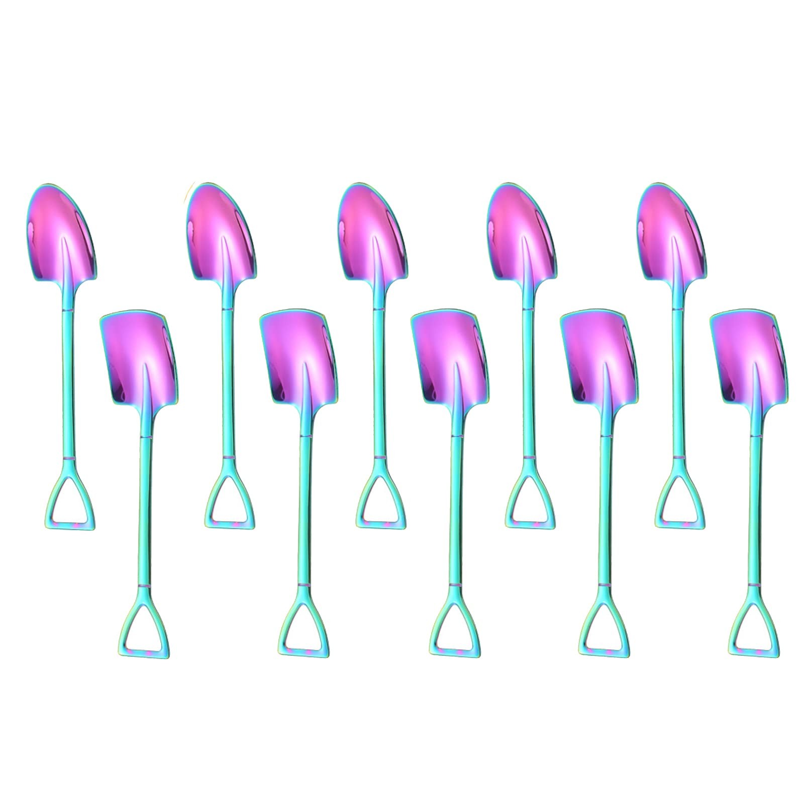 10Pack Rainbow Shovel Spoons Small Stainless Steel Dessert Spoons for Coffee Jam