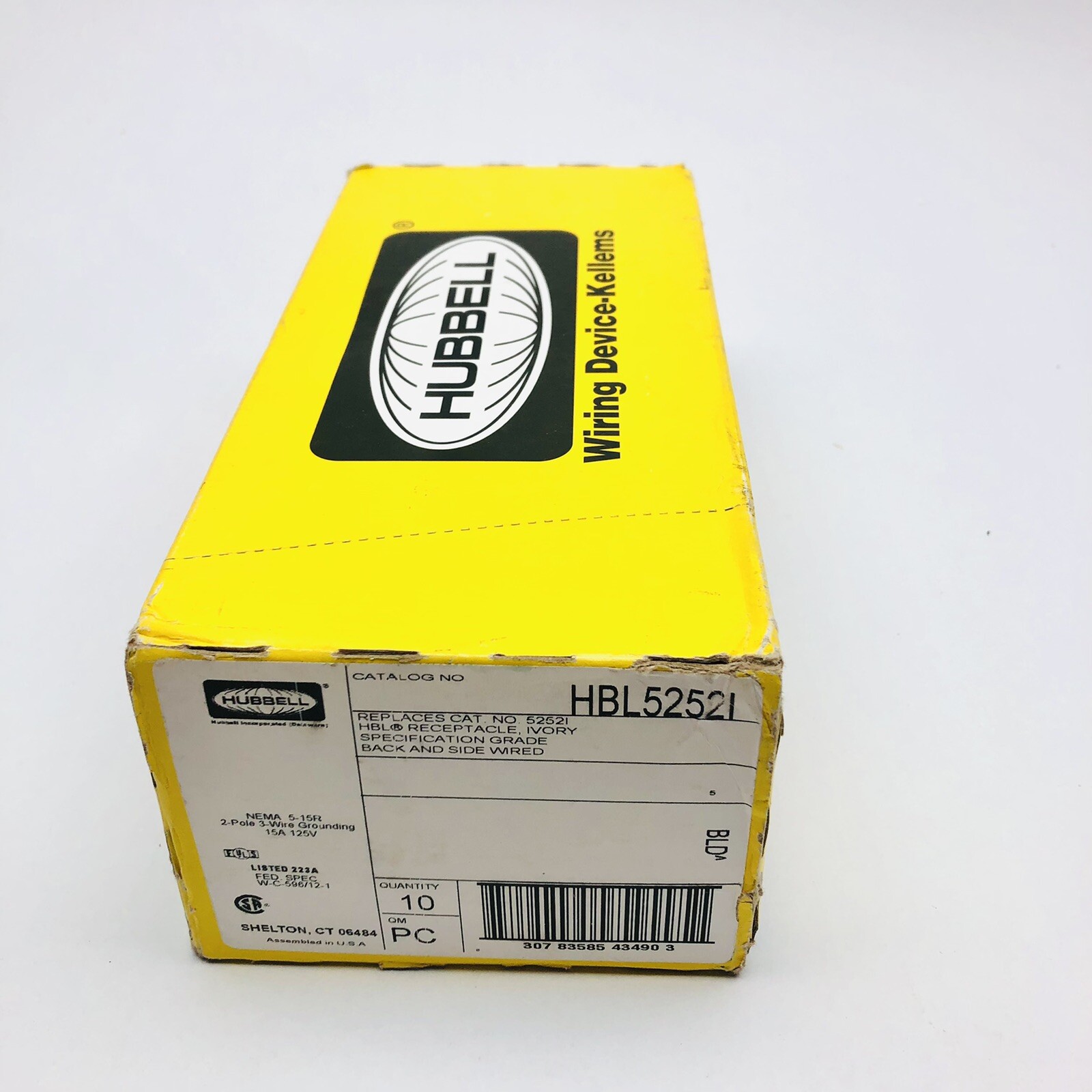 LOT OF 10 HUBBELL HBL52521 WIRING DEVIVE 2-POLE 3WIRE 15A 125V