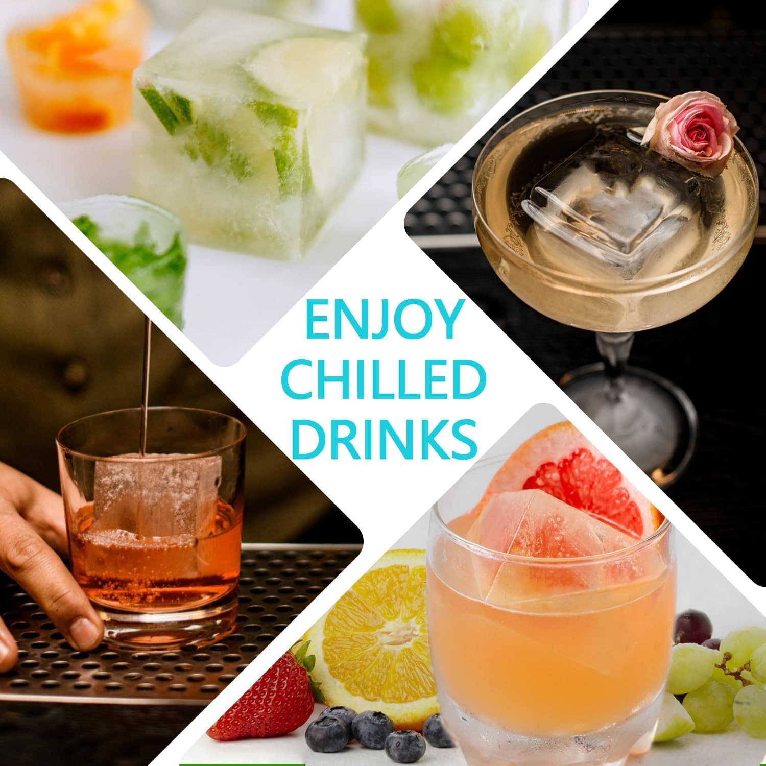 Large Ice Cube Trays 2 Pack, Silicone Easy-Release and Flexible Ice Cube Molds w