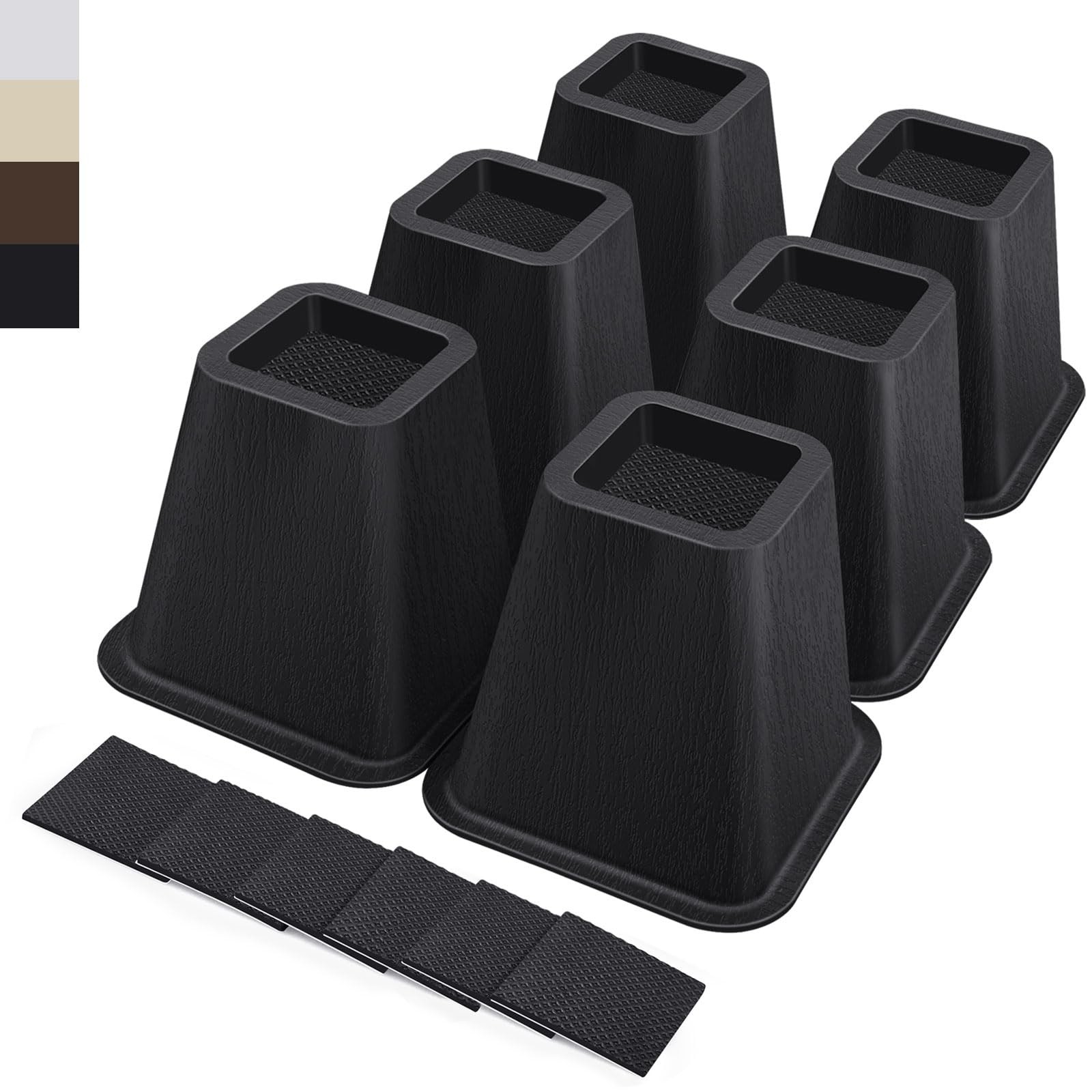 6 PCS 6 Inch Heavy Duty Bed Furniture Risers Couch Lift Supports 2200 Lbs Blk
