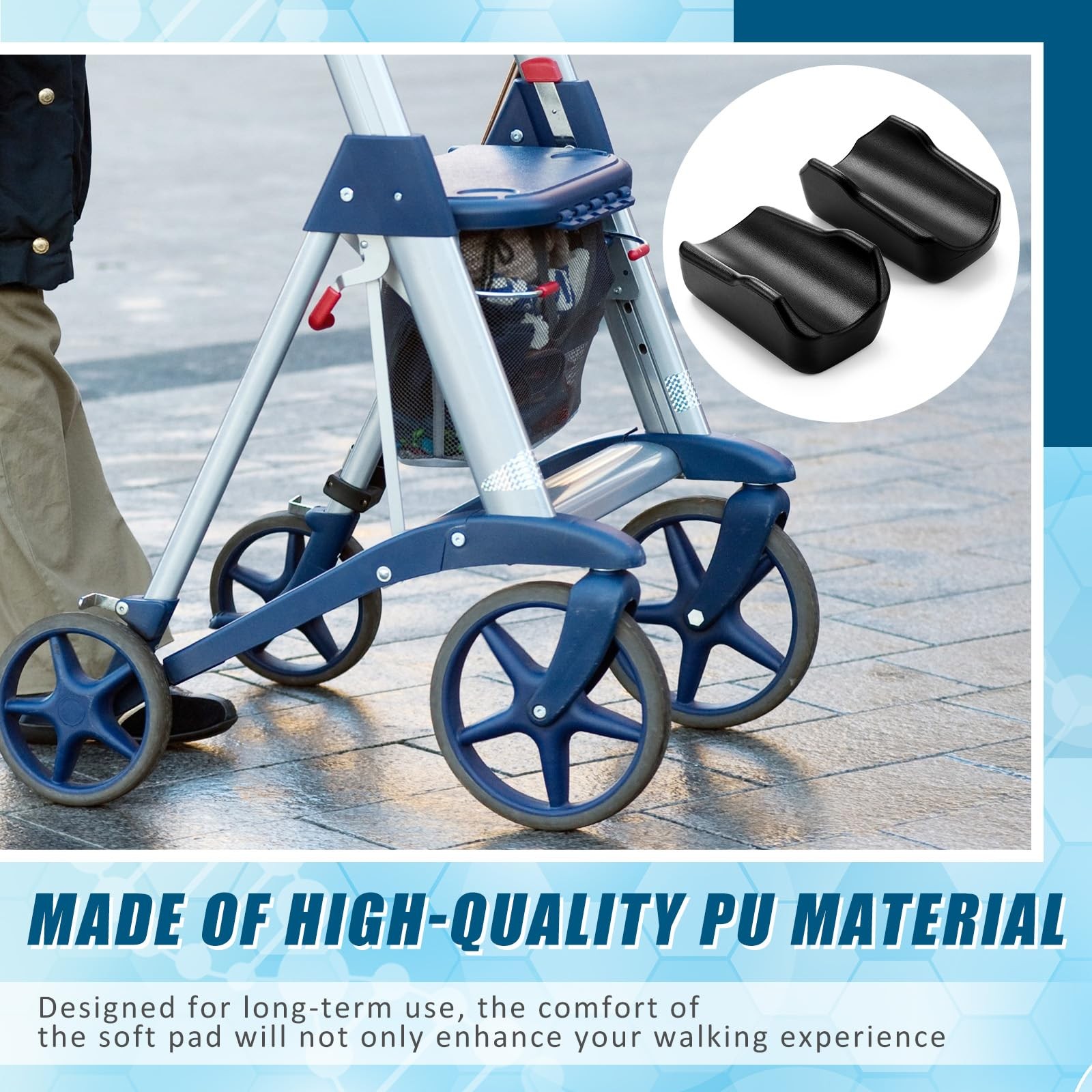 Yoojahow 2 Pcs Rollator Armrest Pad Upright Walker Forearm Pads Black