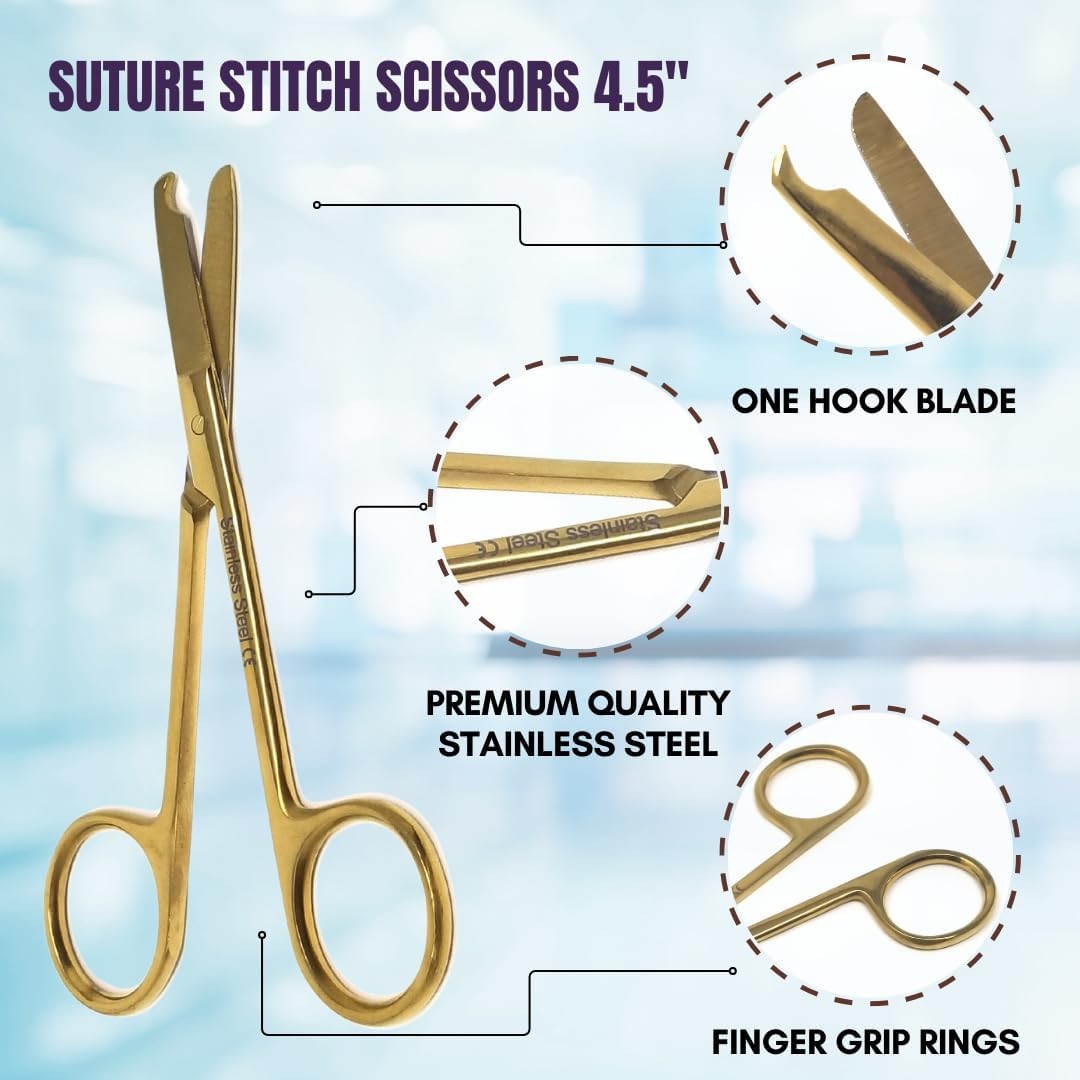 SPENCER Stitch Scissors, 4.1/2", Straight, Delicate, Sharp Points, Full Gold