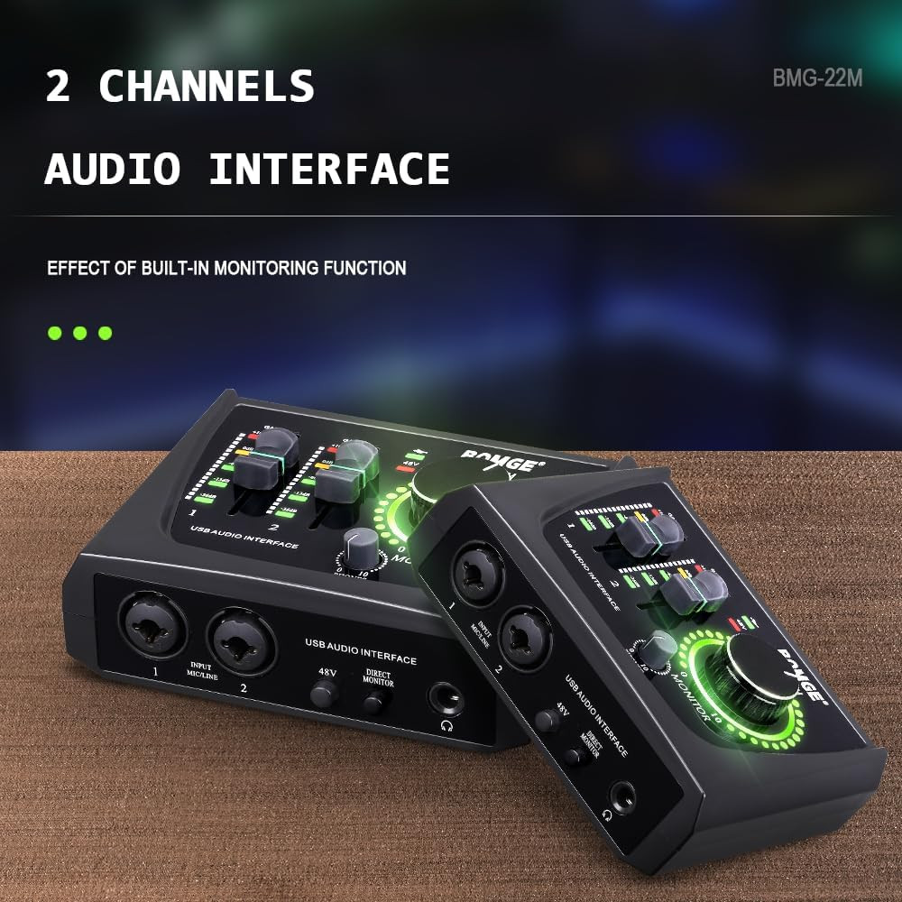 BOMGE Mini 2 Channel USB Audio Interface for Recording, Streaming and Podcasting