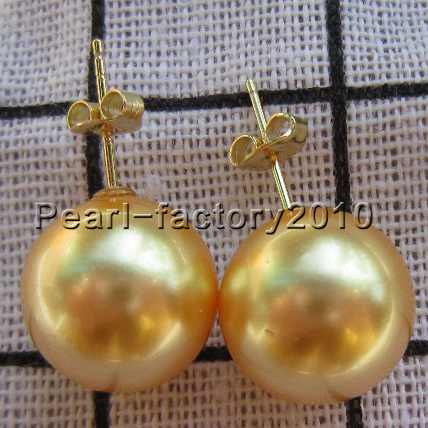 AAA 14mm natural south sea Gold shell pearl earrings 14k