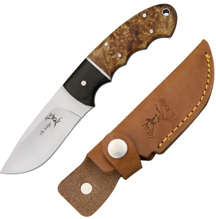 Elk Ridge Hunter Fixed Knife 3.5" Stainless Steel Full Tang Blade Wood Handle