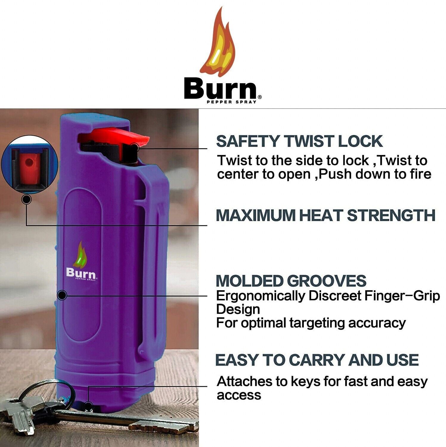 6 Pack Burn Pepper Spray 1/2oz Self Defense Keychain Keyring Case Molded Purple