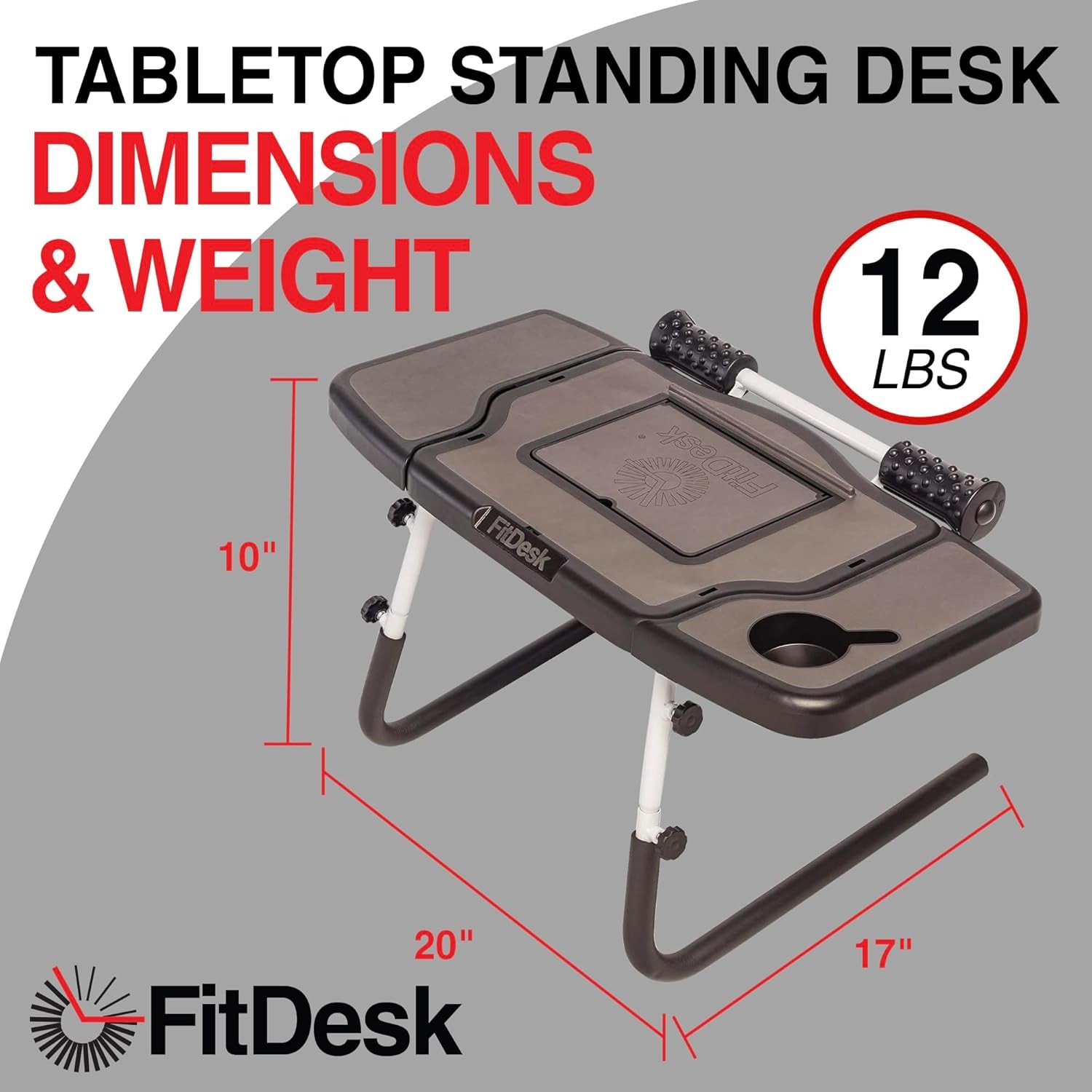 Portable Standing Desk Converter with Massage Rollers Forearm Supports