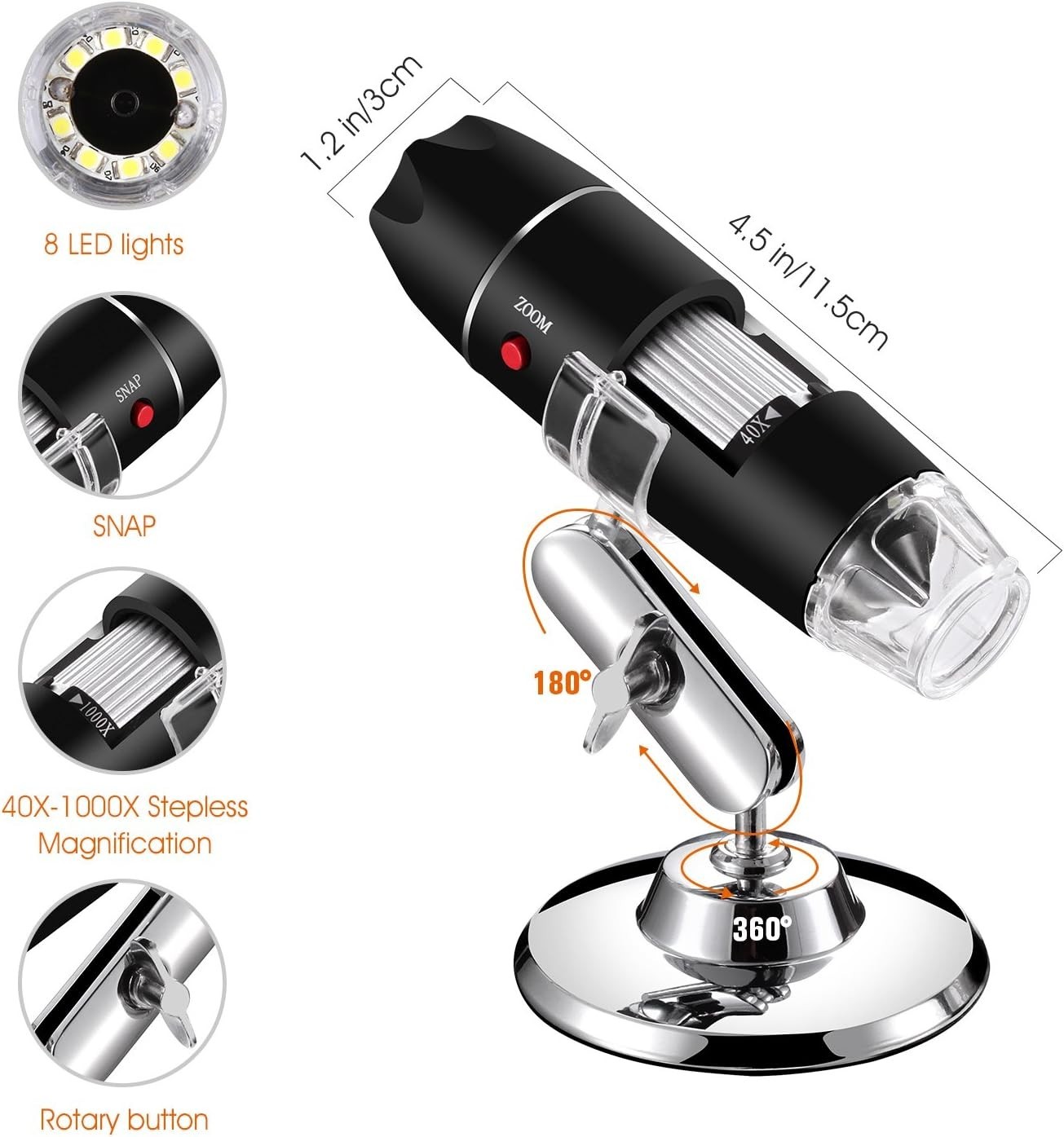 Advanced USB Microscope with 8 LED Lights and Wide Compatibility for Users
