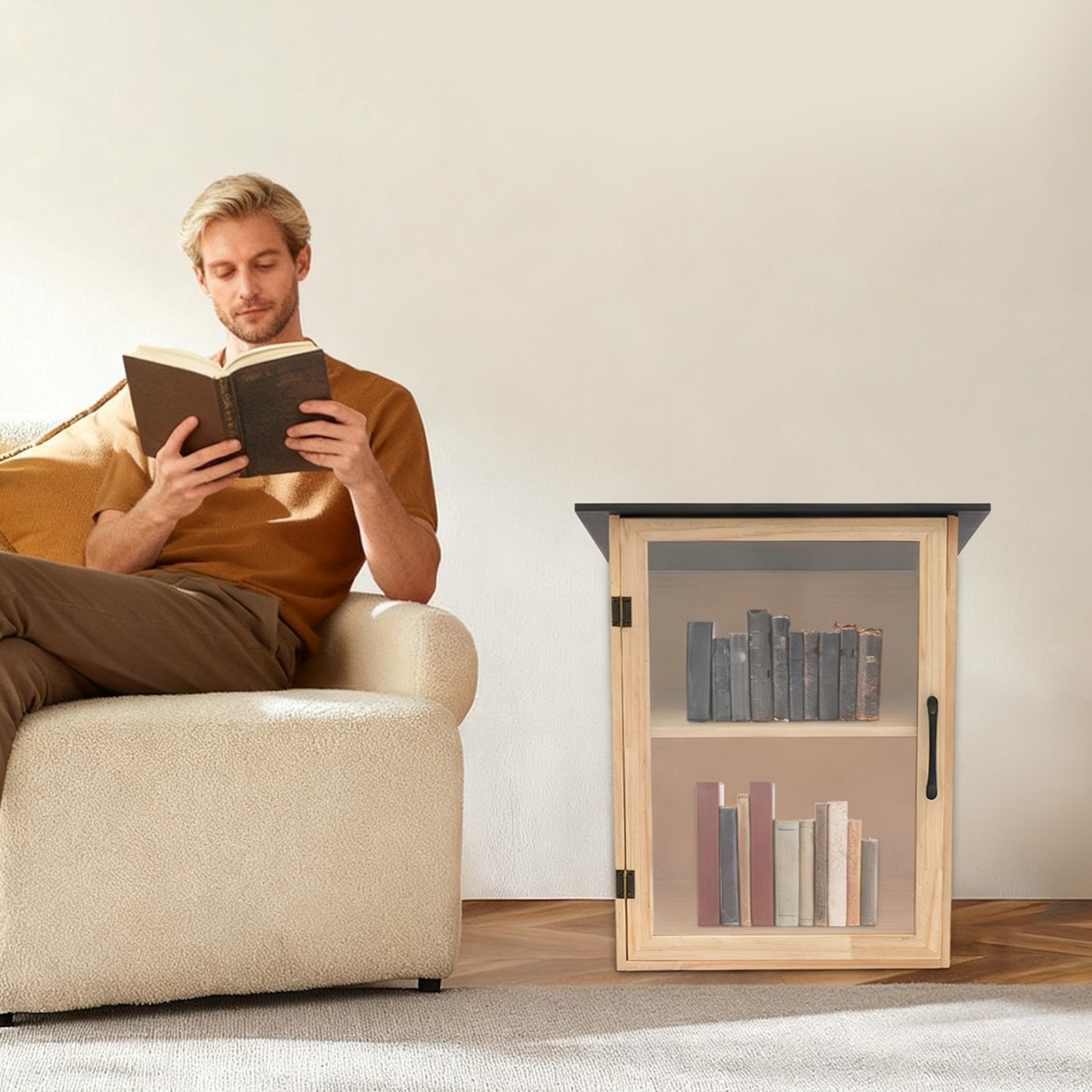 2-Tier Books Storage Box Newspapers Organizer Little Library Cabinet for Sharing