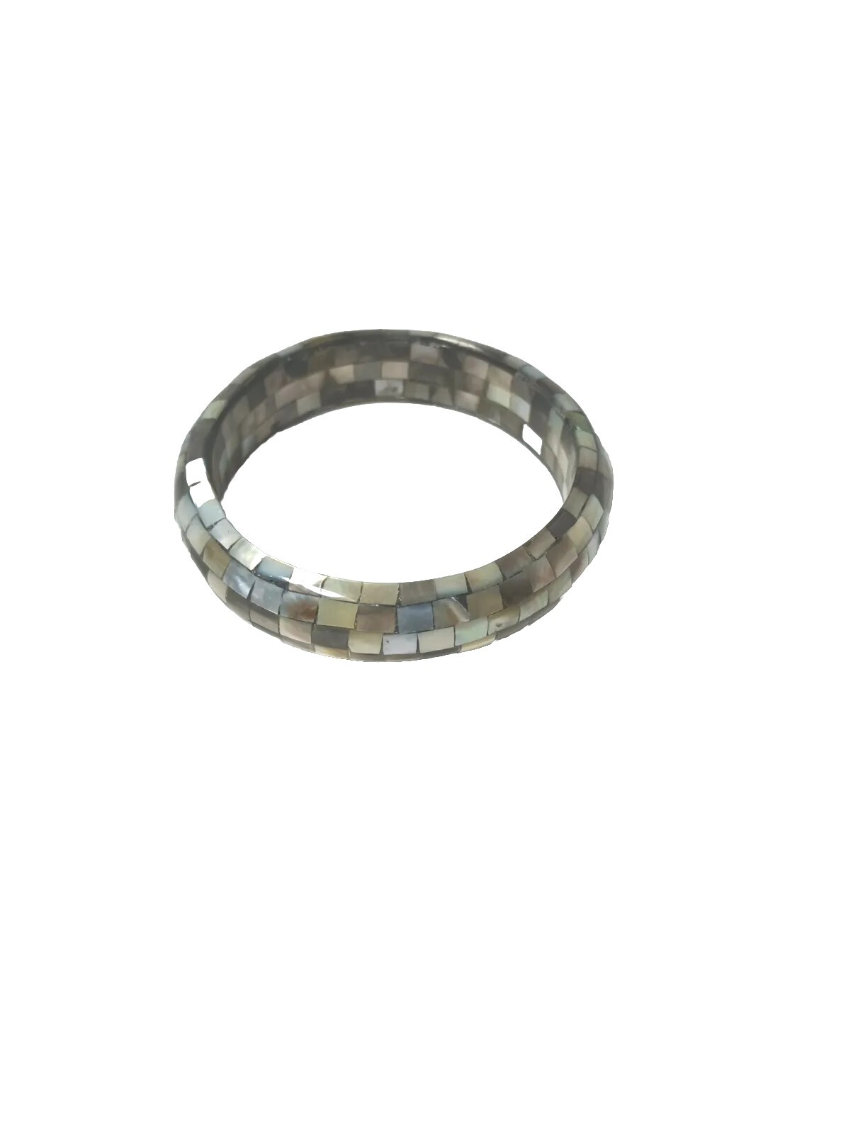 Vintage Inlaid Sea Shell Mosaic Bangle Bracelet