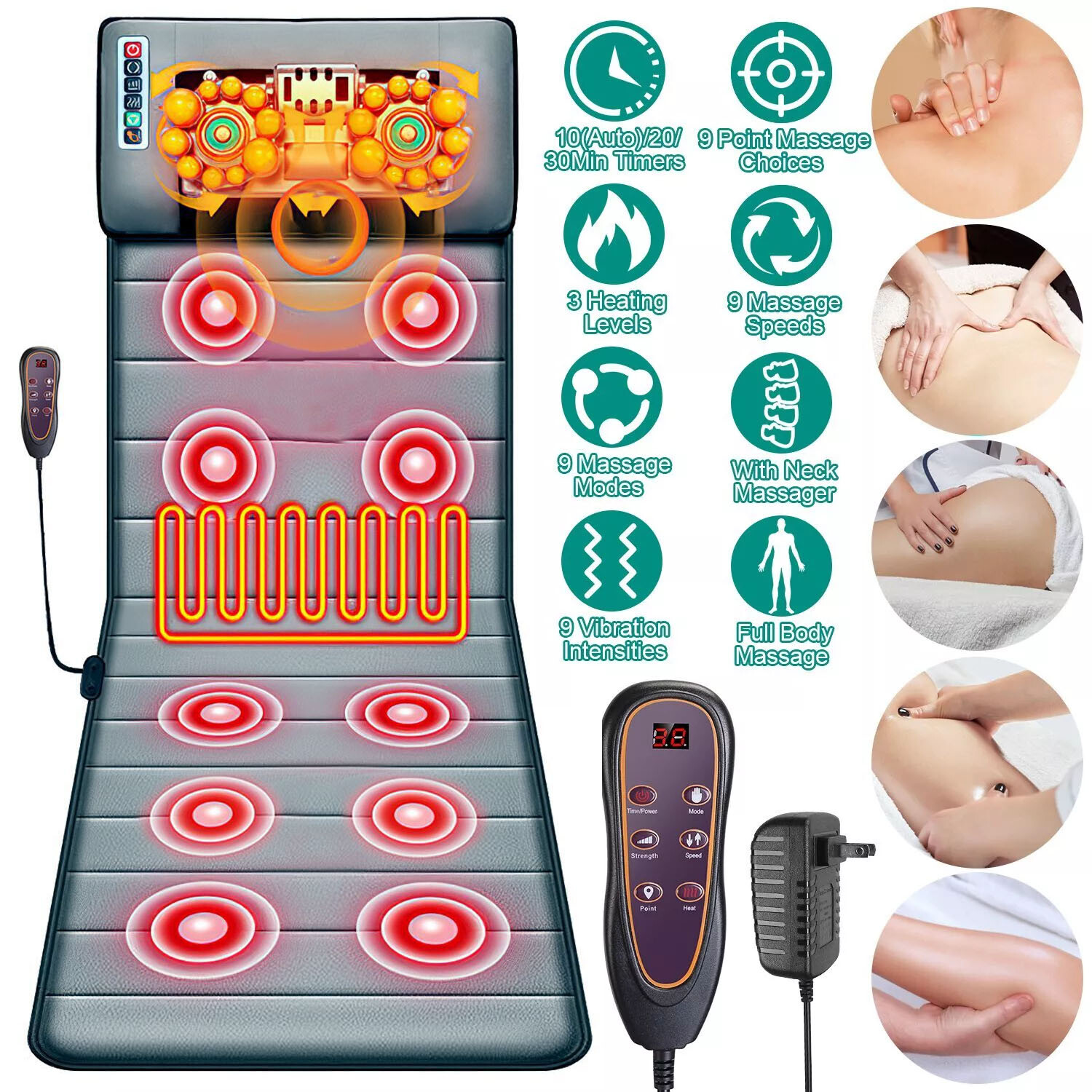 Full Body Electric Massage Mat Neck Back Heated Pad Massage Mattress Chair Pad