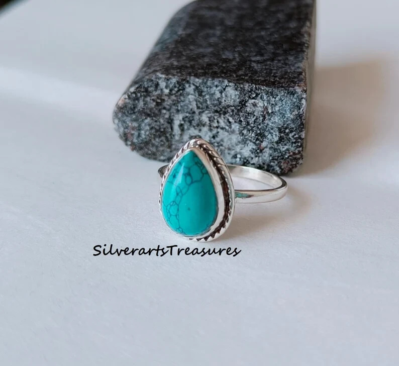 Turquoise Gemstone Ring, 925 Sterling Silver, Handmade Ring, Anniversar All size
