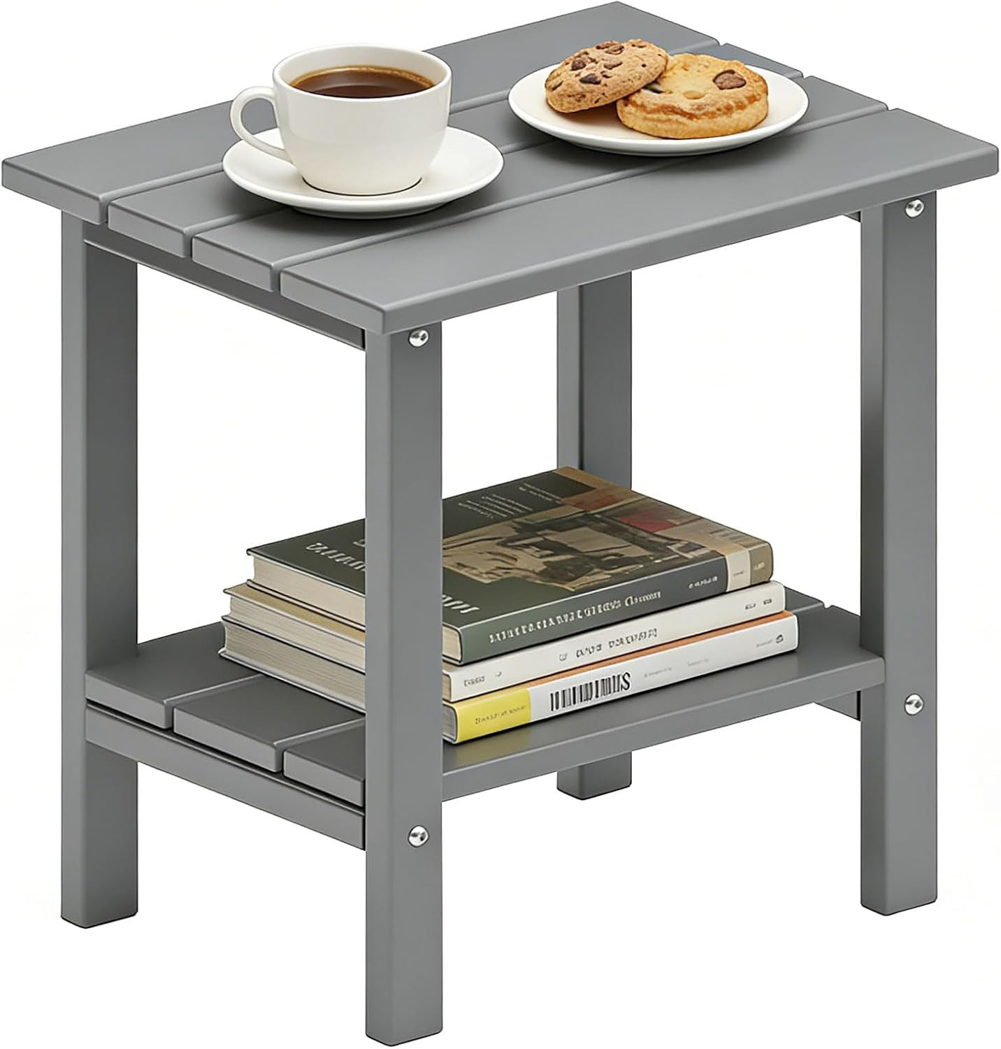 Adirondack Outdoor Side Table, 16" HDPE Patio Side Table with Shelf, Weather Res