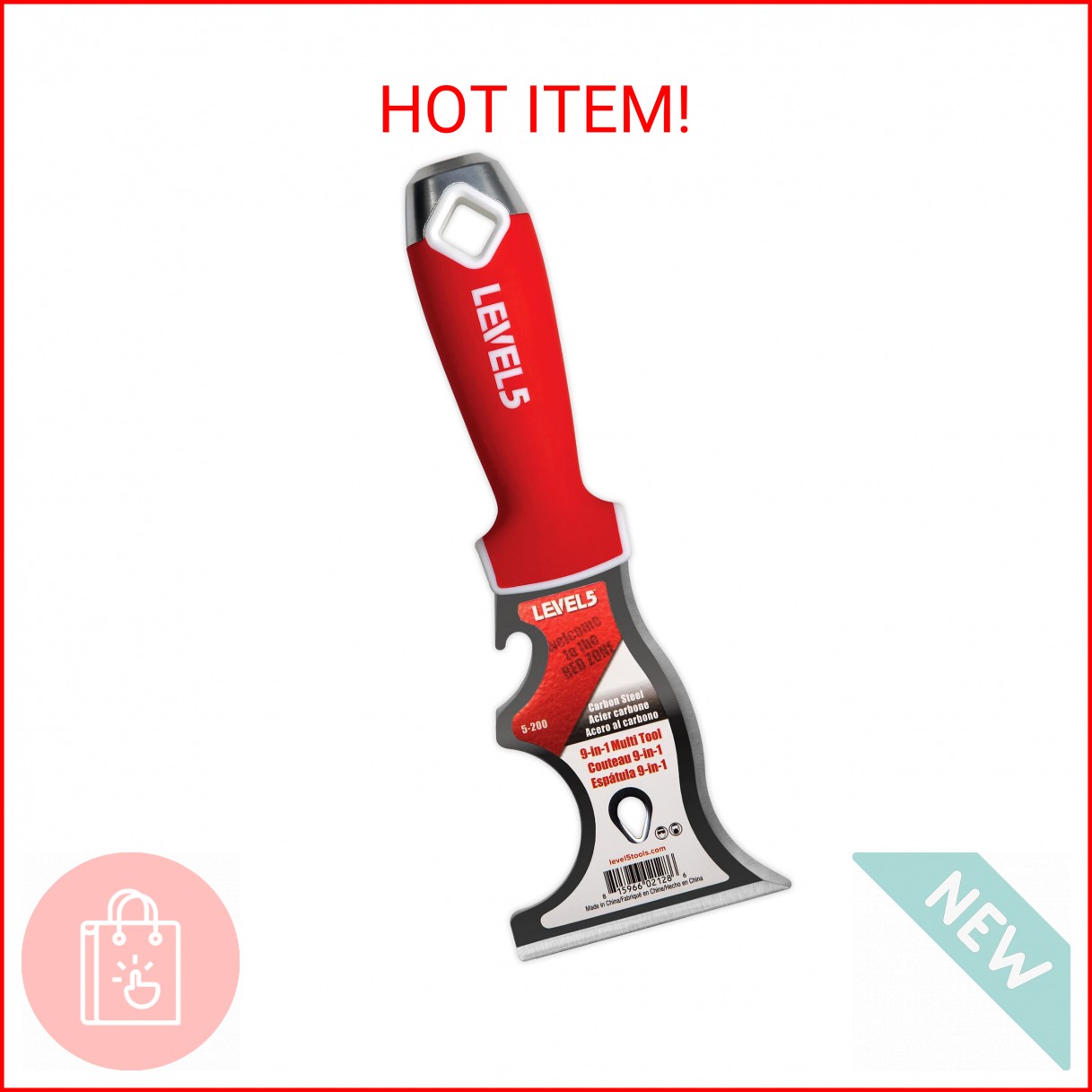 9-In-1 Painter’s Tool - LEVEL5 | Multi-Use Knife, Hardened Carbon Steel | Metal