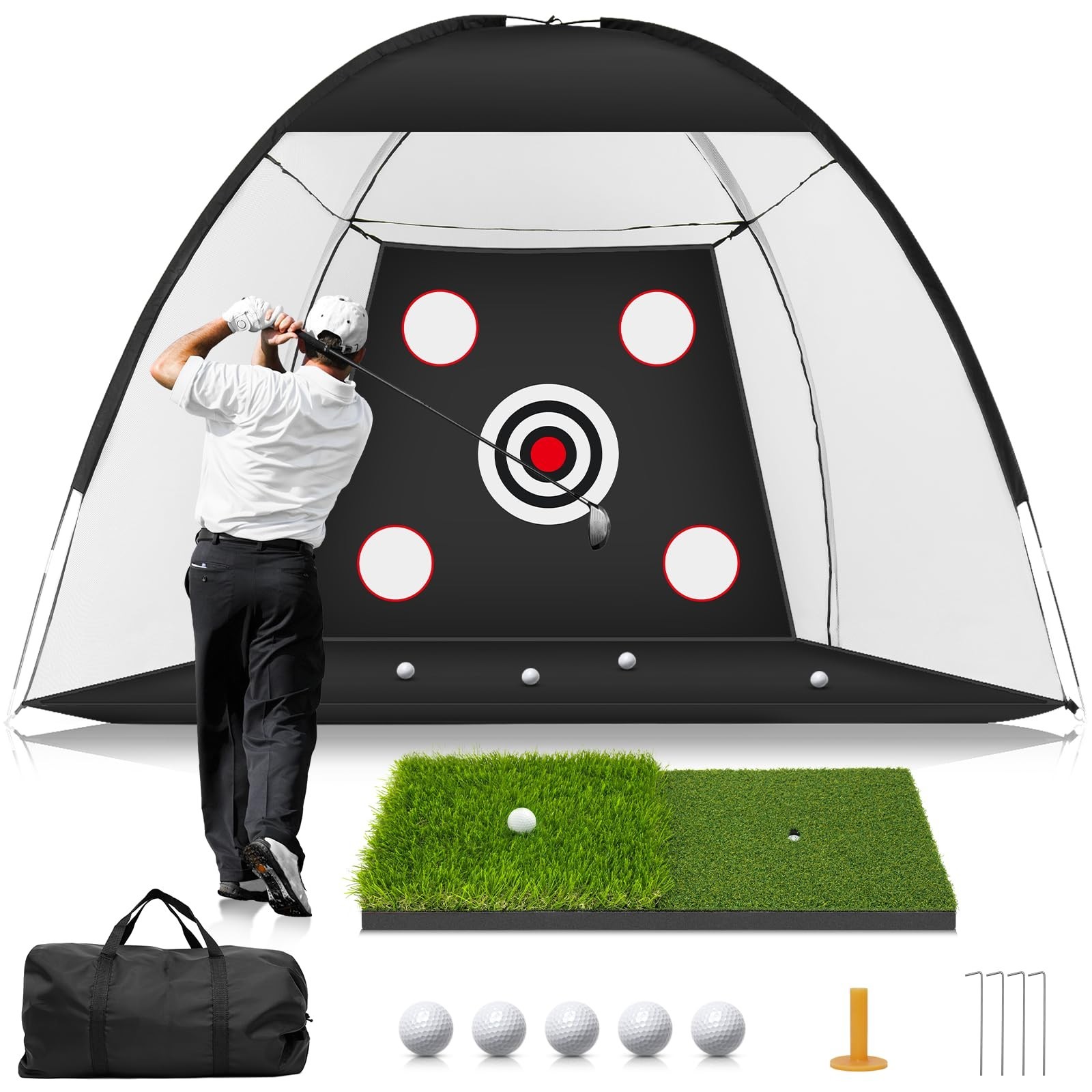 Golf Net: 10x7ft Golf Practice Net for Backyard Chipping Driving with Dual-Tu...