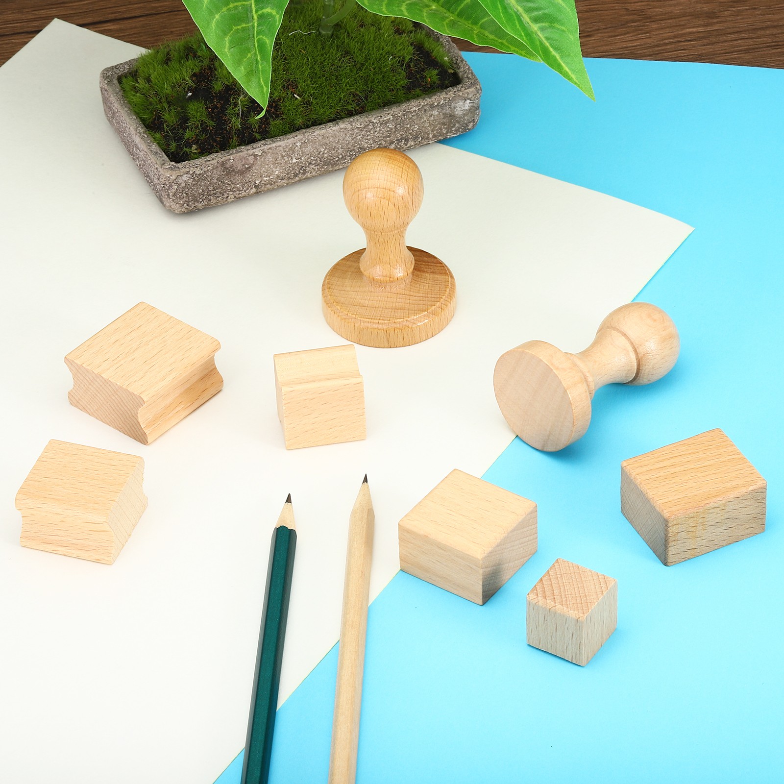 5pcs 45mm Stamp Wood Round Handle Wooden Knobs Stamp Mounts Drawer Pulls