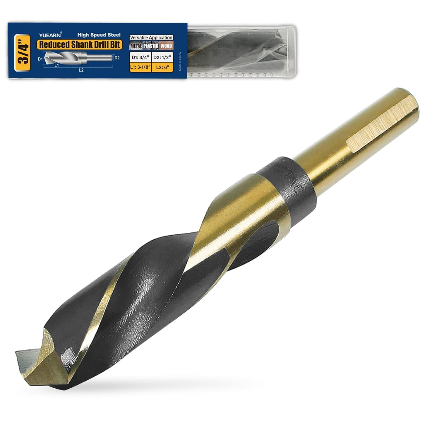 3/4 Inch Drill Bit - Reduced Shank High Speed Steel HSS 4241 for Metal & Steel,