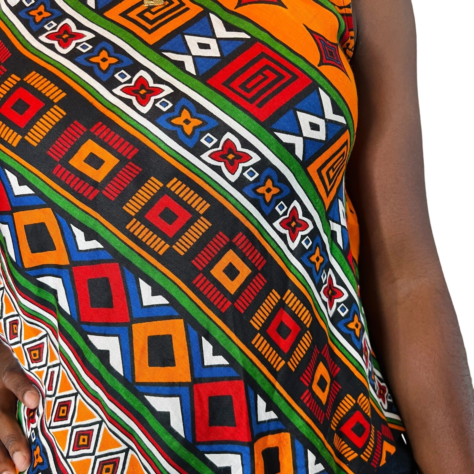Multi Color Sleeveless Loose Fit Multi Color African Design Shirt