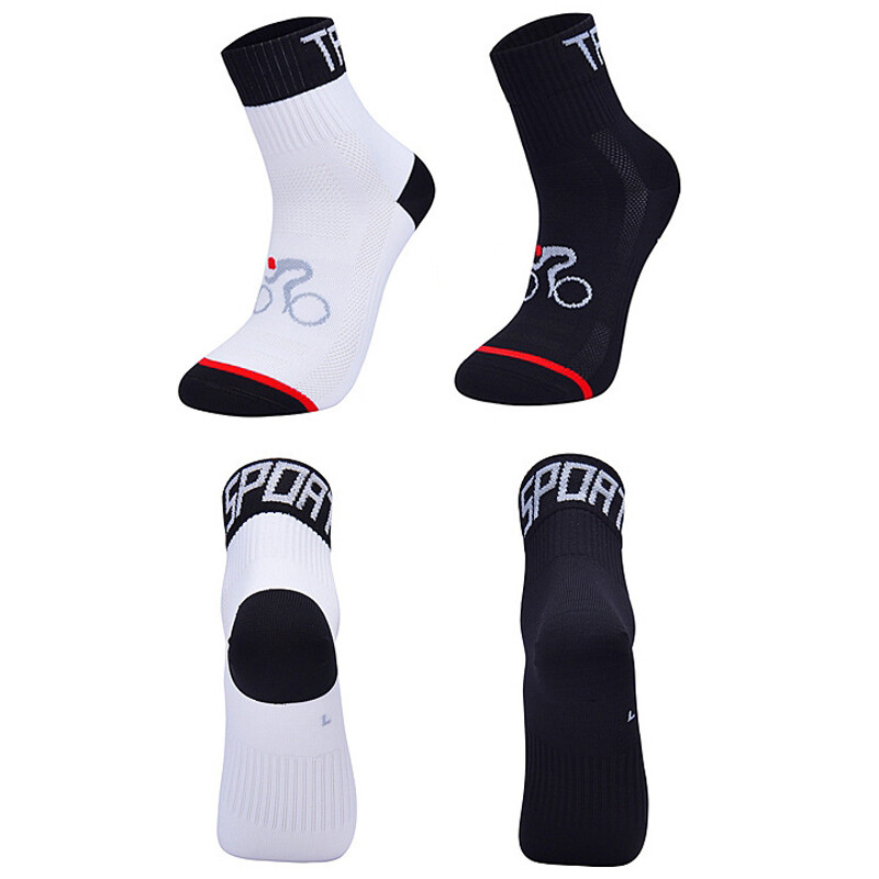 2 Pairs Cycling Socks Pro Road Riding Bicycle Bike Sport Ankle Socks Black White