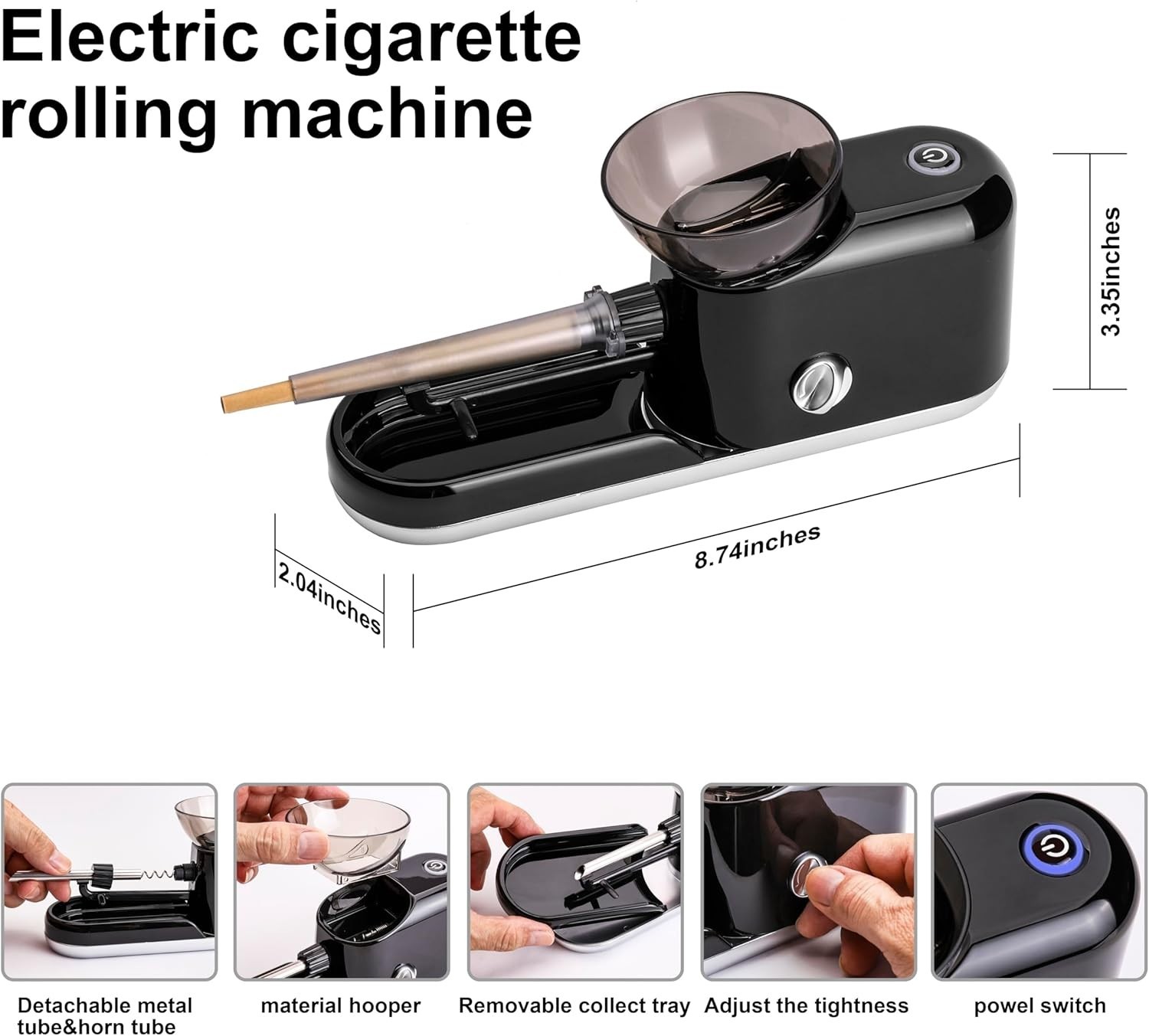 Electric Cone Rolling & Filling Machine with Grinder - Portable & Adjustable
