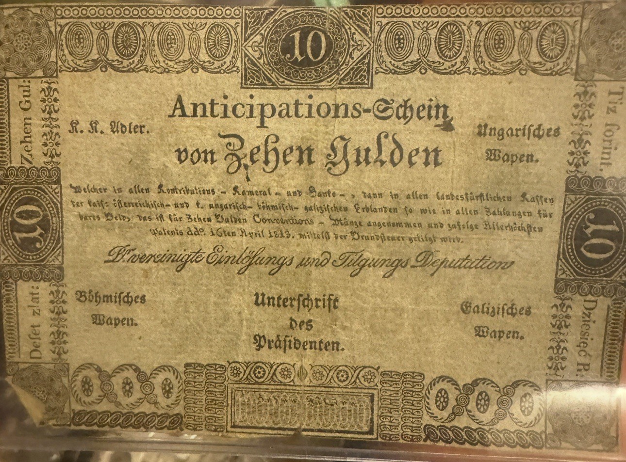 10 Gulden Anticipations-Schein (Anticipation Note) from the Austrian Empire 1813