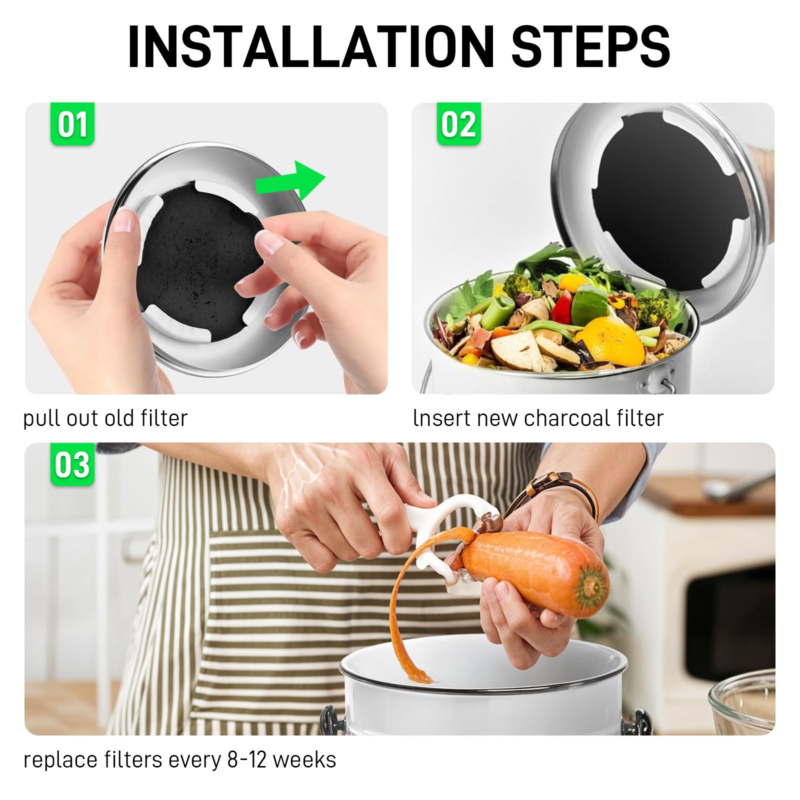 Charcoal Filter Replacements Kitchen Compost Bin Round 6.7" 0.4" Thick 6 Pack